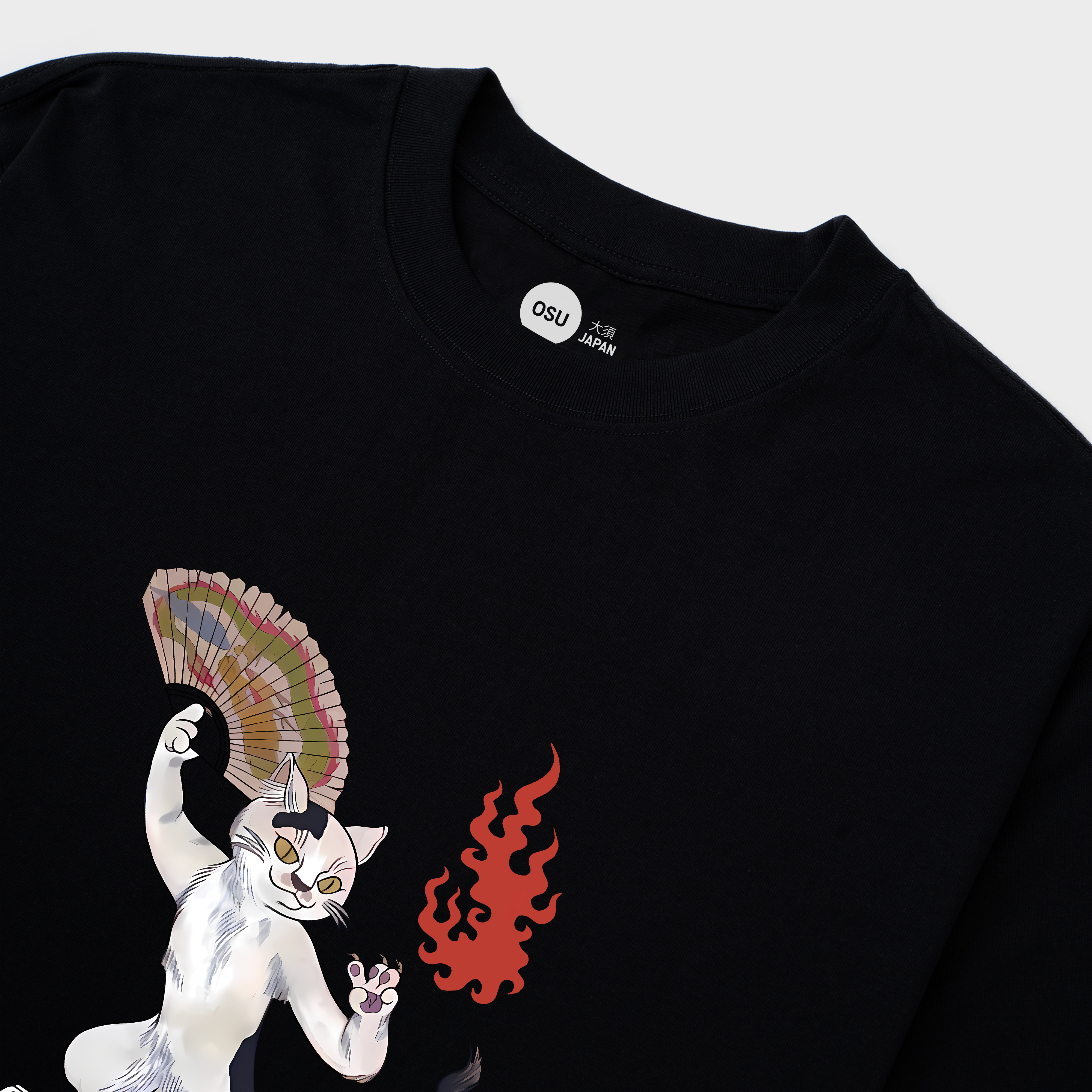 JAPANESE CAT FIRE T-SHIRT / ĐEN