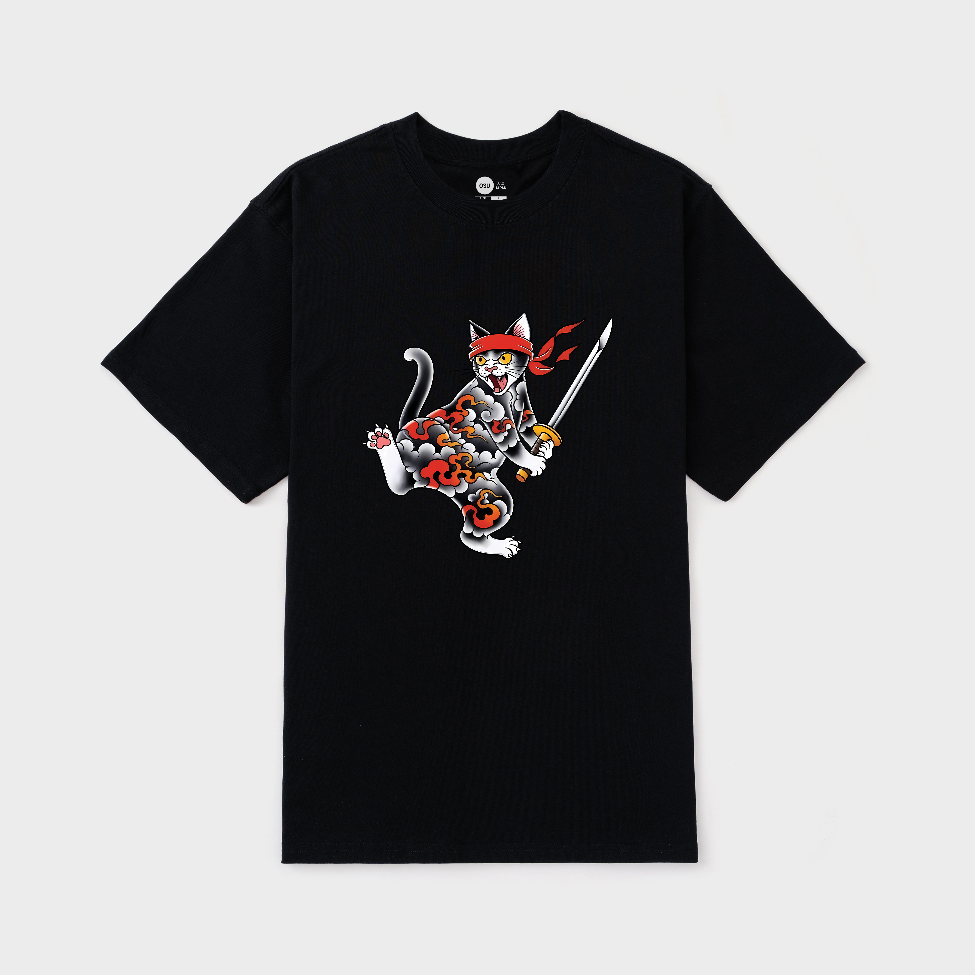 JAPAN CAT HOLDING A SWORD T-SHIRT / ĐEN