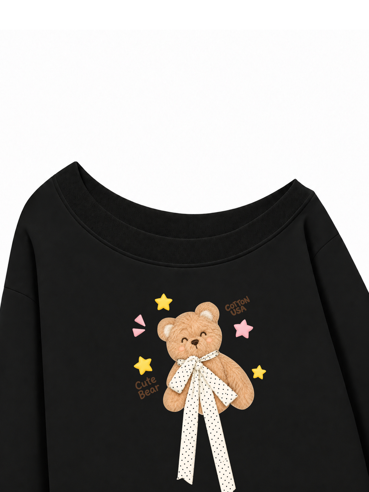 Áo Sweater Lệch Vai Nỉ Hai Da Cute Bear