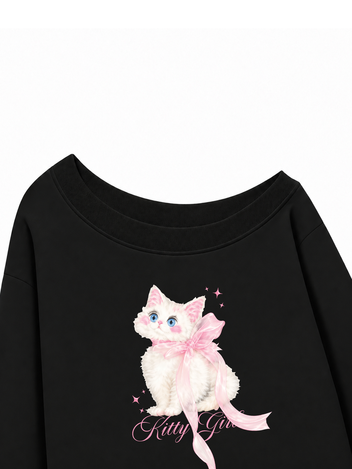 Áo Sweater Lệch Vai Nỉ Hai Da Kitty Girl