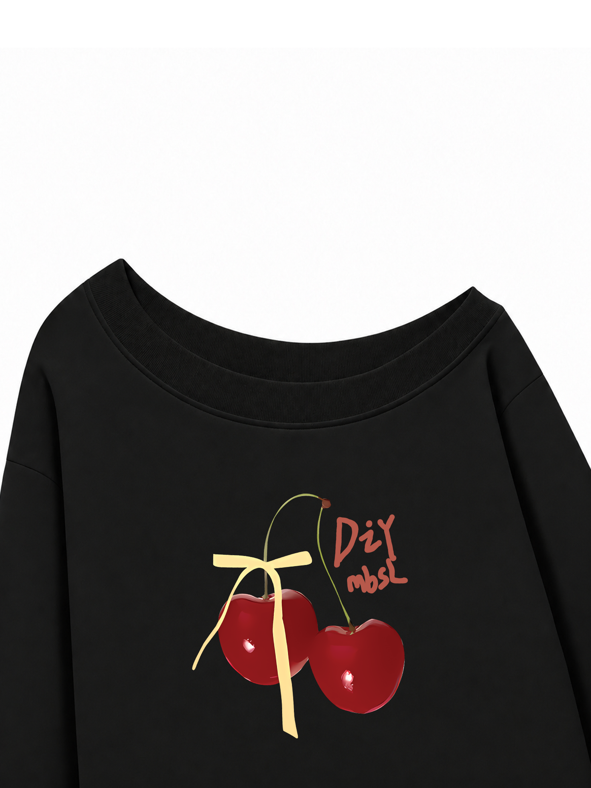 Áo Sweater Lệch Vai Nỉ Hai Da Cherry Yellow Bow