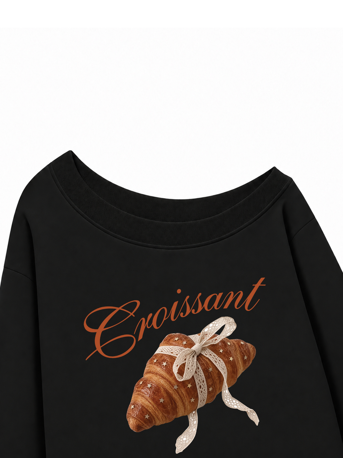 Áo Sweater Lệch Vai Nỉ Hai Da Coquette Croissant