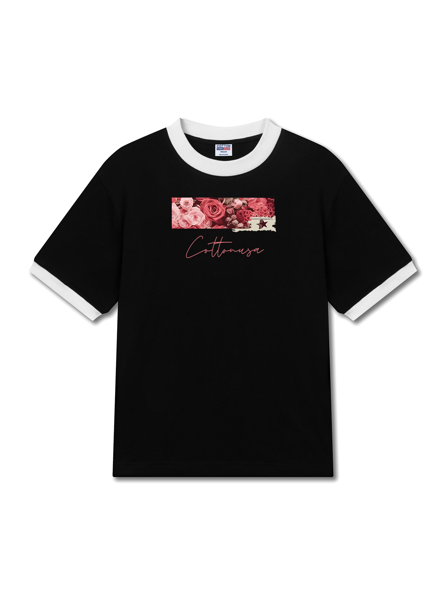 Áo Thun Ringer Relaxed Fit Trending Floral Cotton Usa