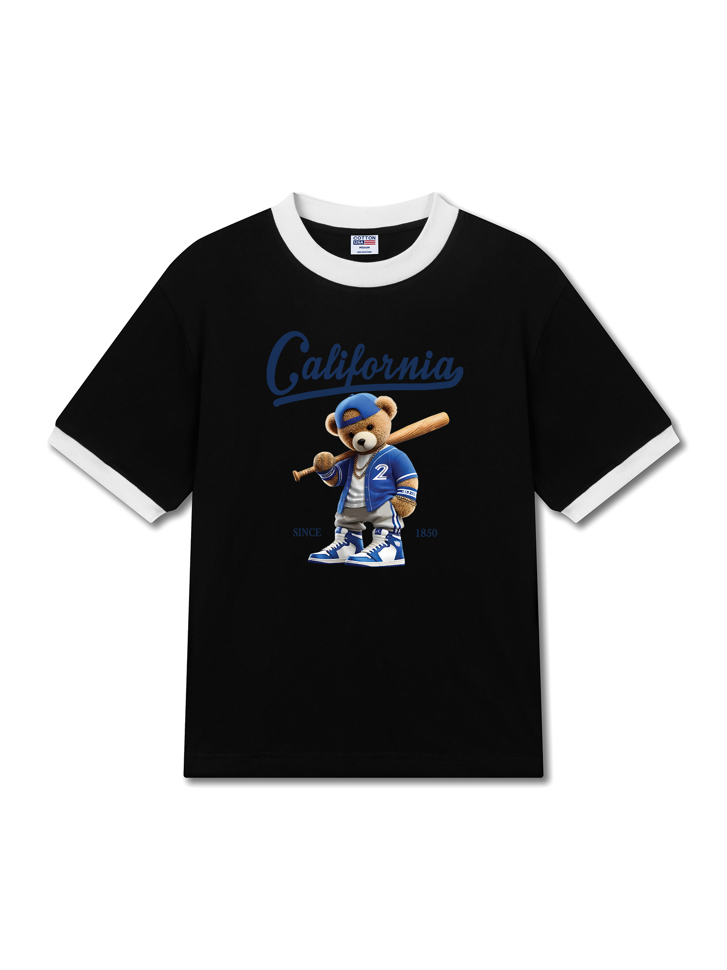 Áo Thun Ringer Relaxed Fit Baseball California Blue Teddy