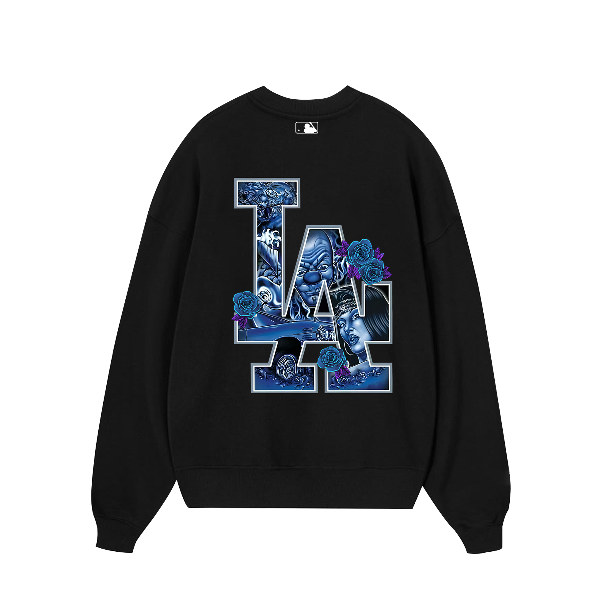 MBL FLoral Blue Rose Gangster Sweater