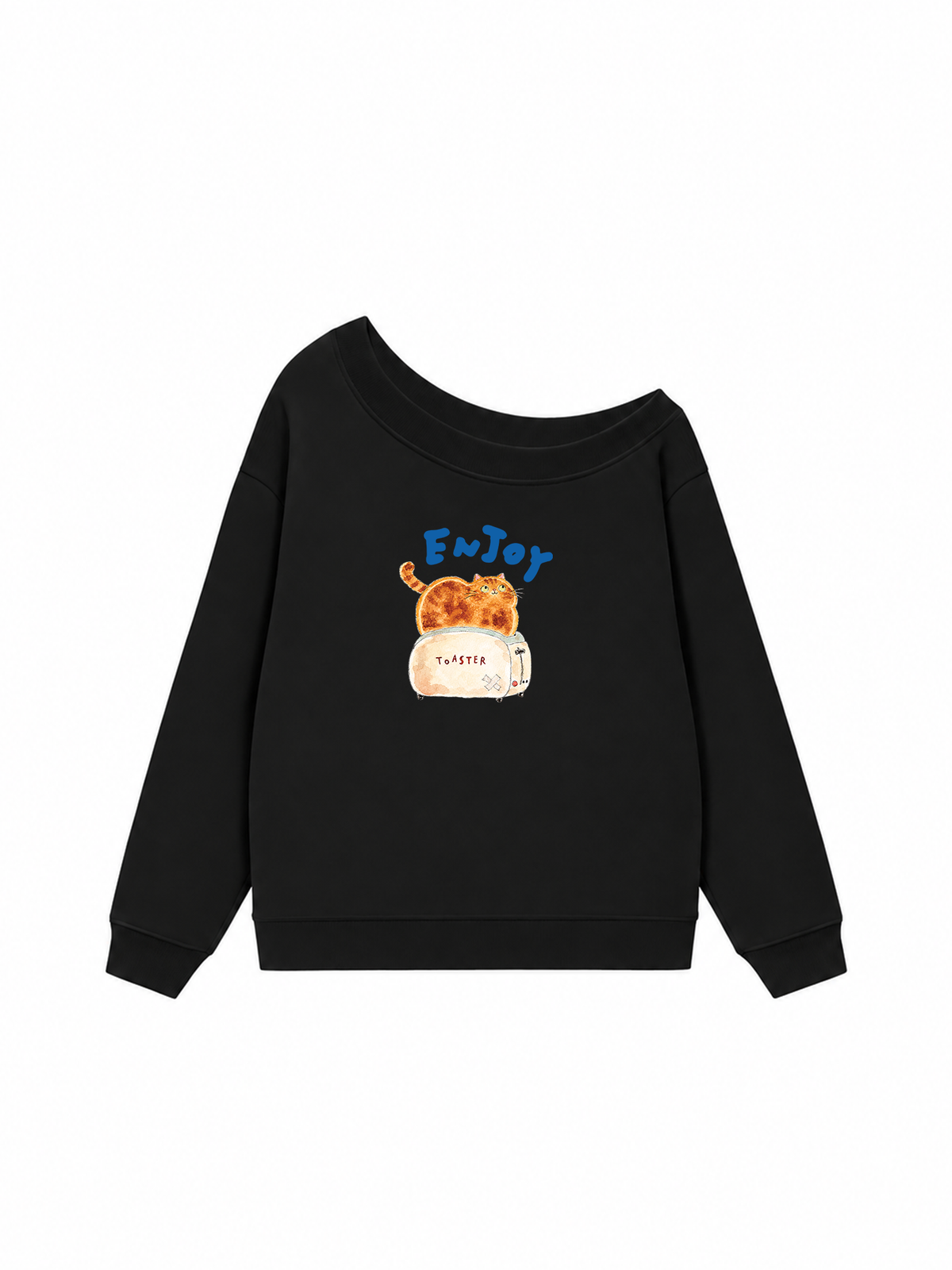 Áo Sweater Lệch Vai Nỉ Hai Da Enjoy Cat Toaster