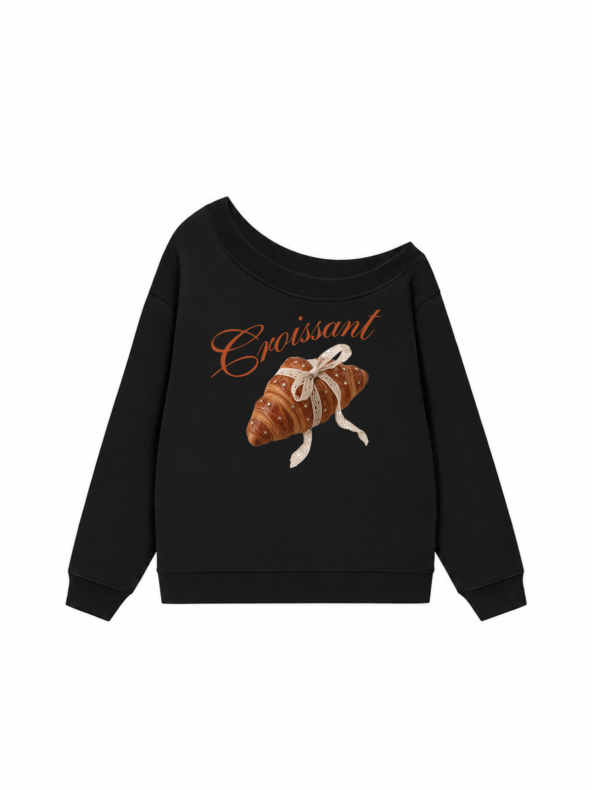 Áo Sweater Lệch Vai Nỉ Hai Da Coquette Croissant