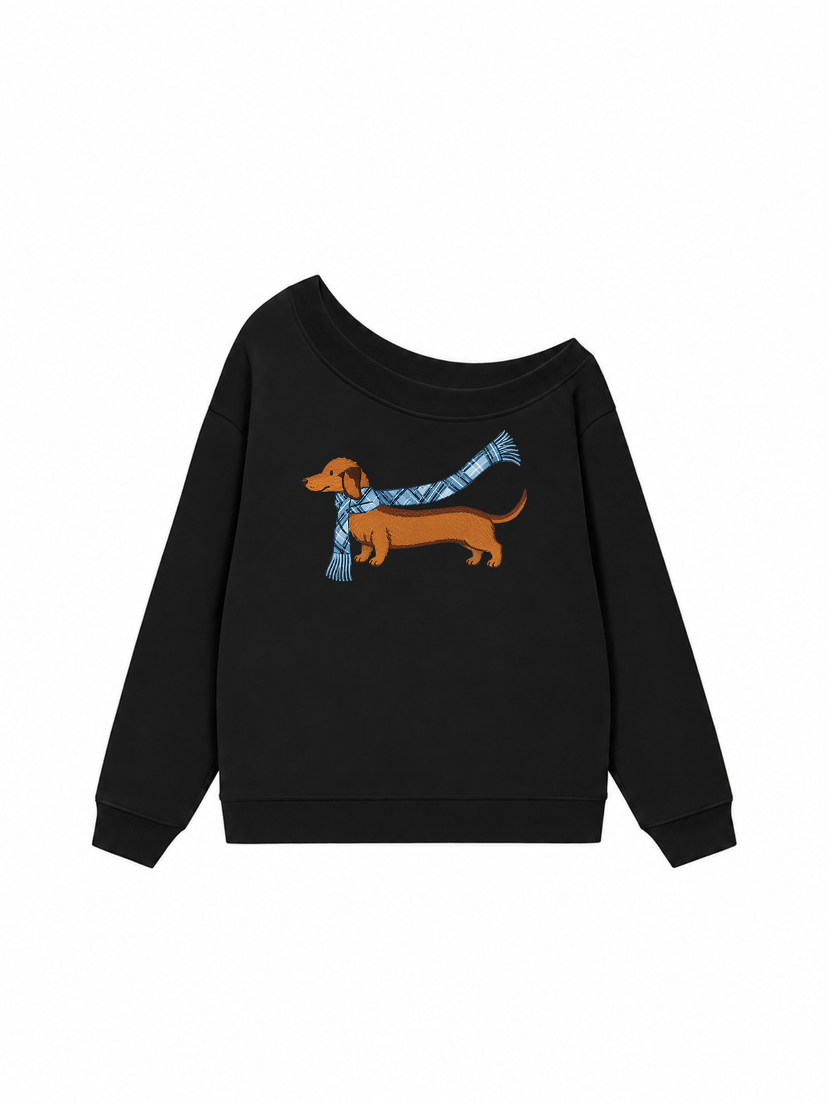 Áo Sweater Lệch Vai Nỉ Hai Da  Blue Plaid Outfit Puppy