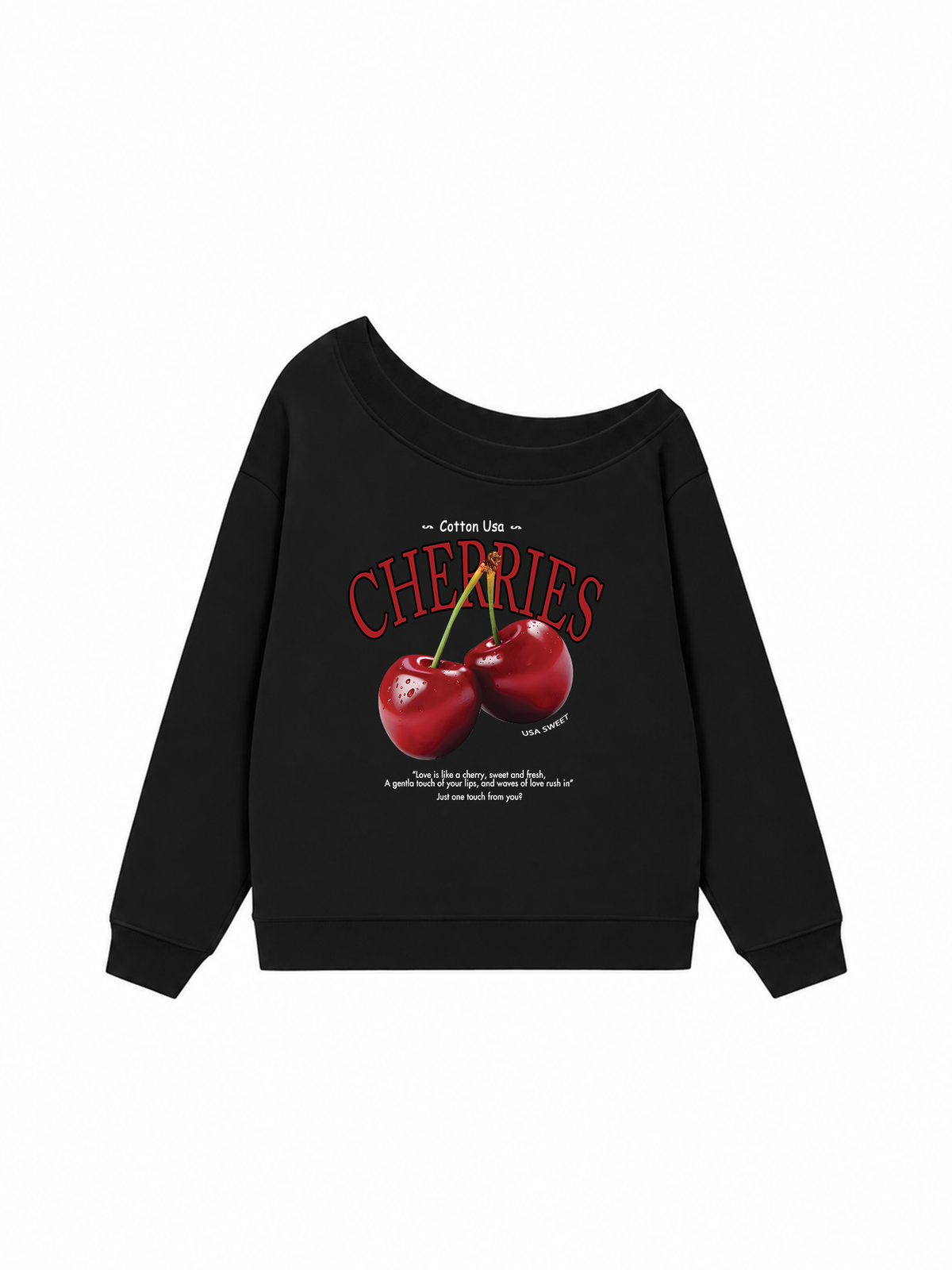 Áo Sweater Lệch Vai Nỉ Hai Da Tropical Cherries Sweet