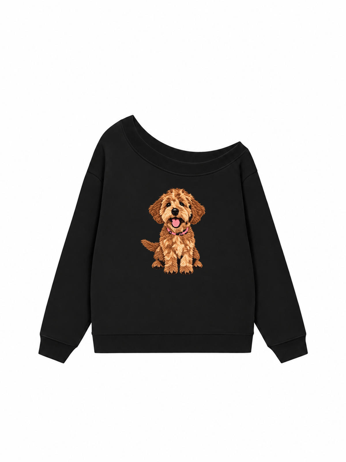 Áo Sweater Lệch Vai Nỉ Hai Da  Cute Brown Puppy