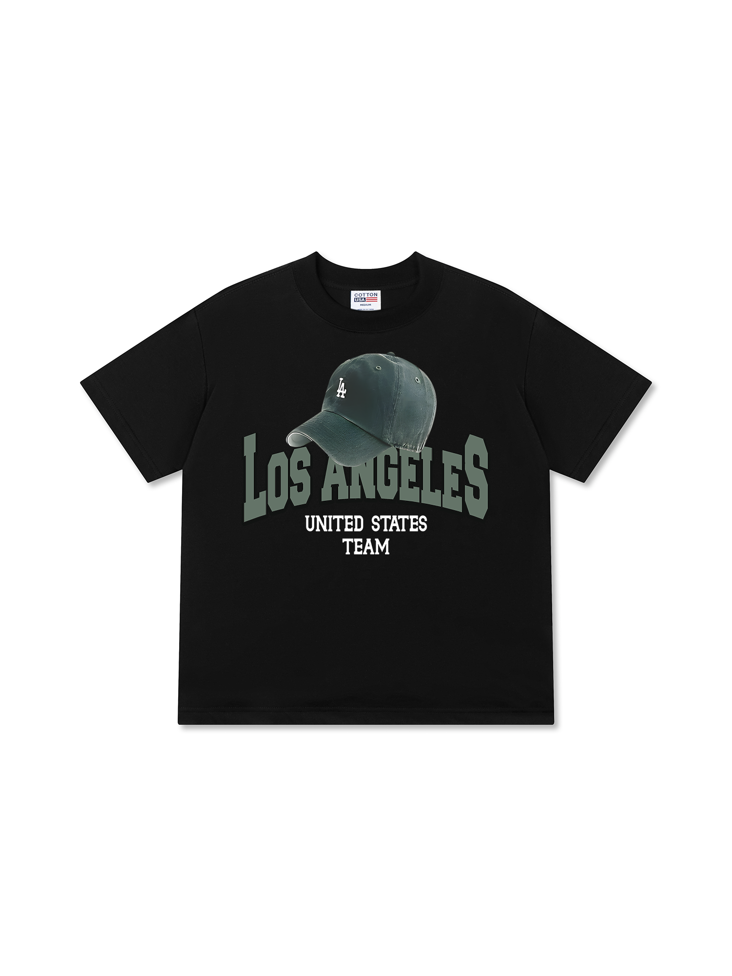 Áo Thun Relaxed Fit USA Los Ageles Green Hat