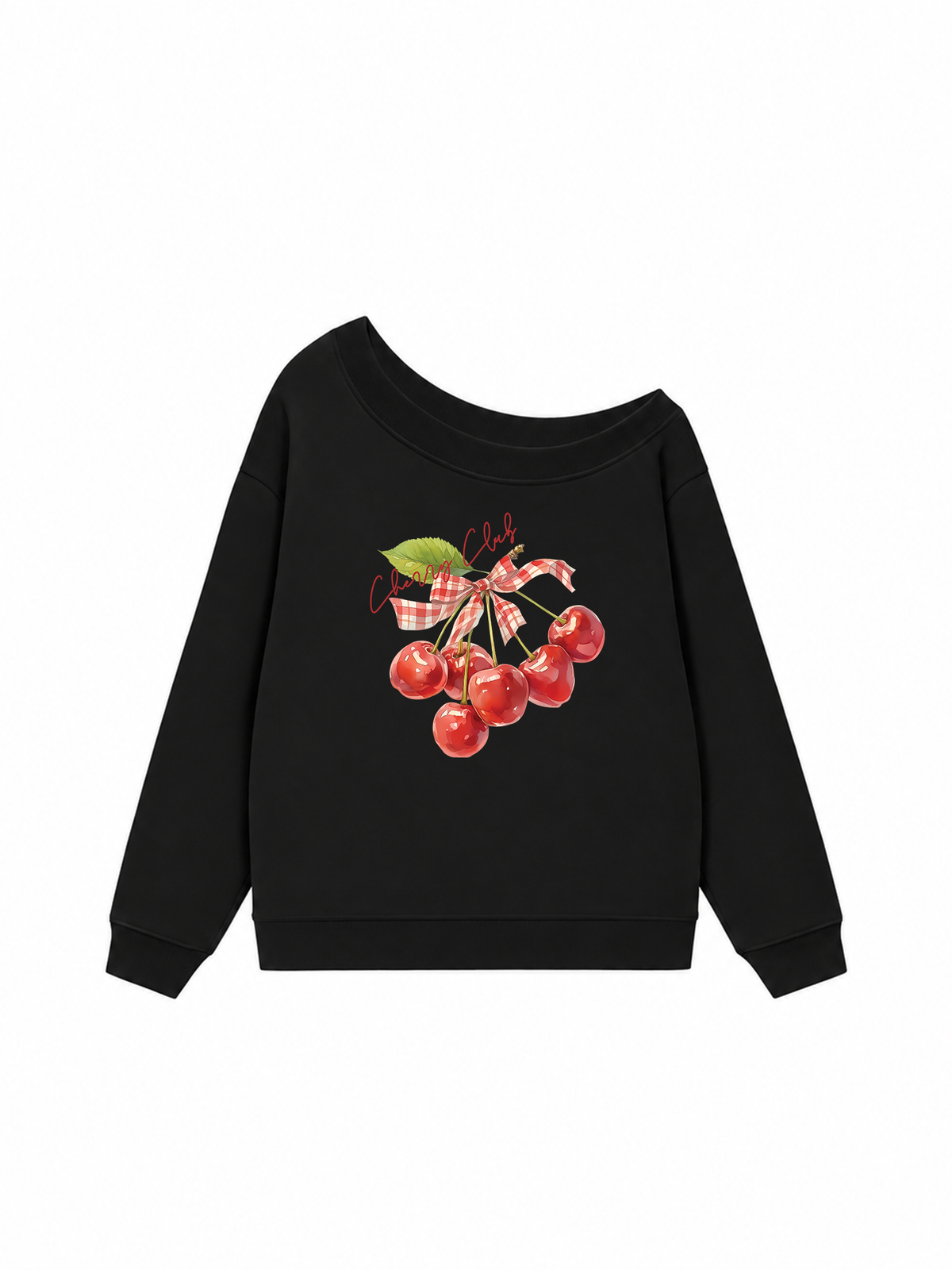 Áo Sweater Lệch Vai Nỉ Hai Da Cherry Red Cherry Club
