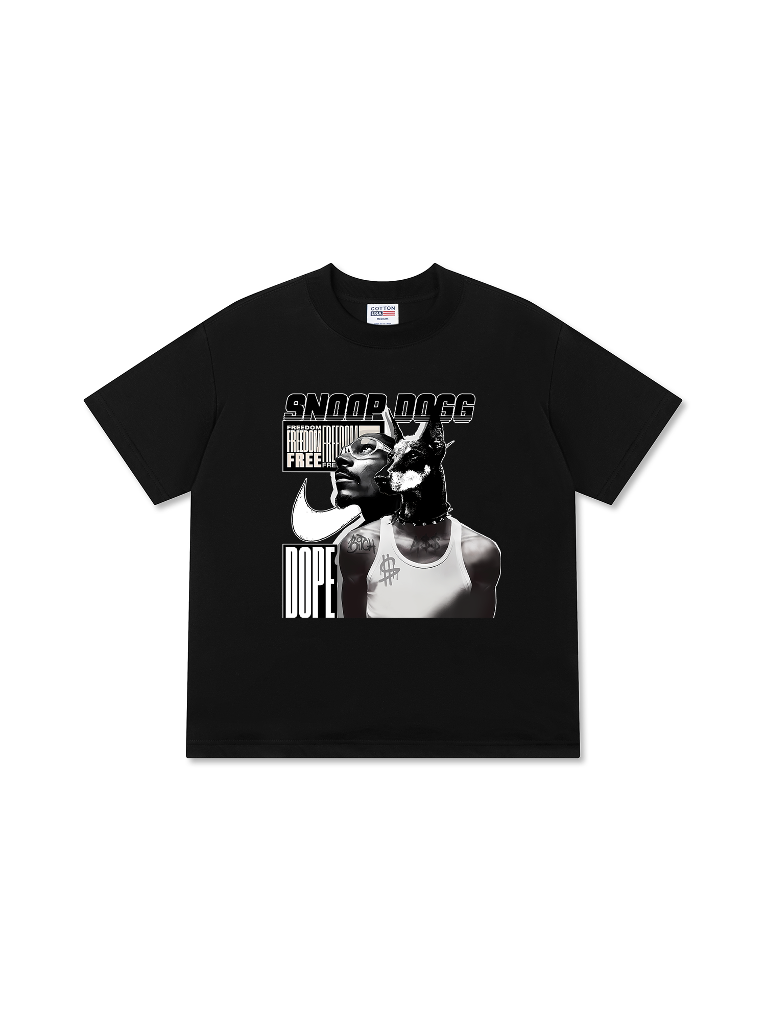 Áo Thun Relaxed Fit Rapper Black And White Snoop Dog