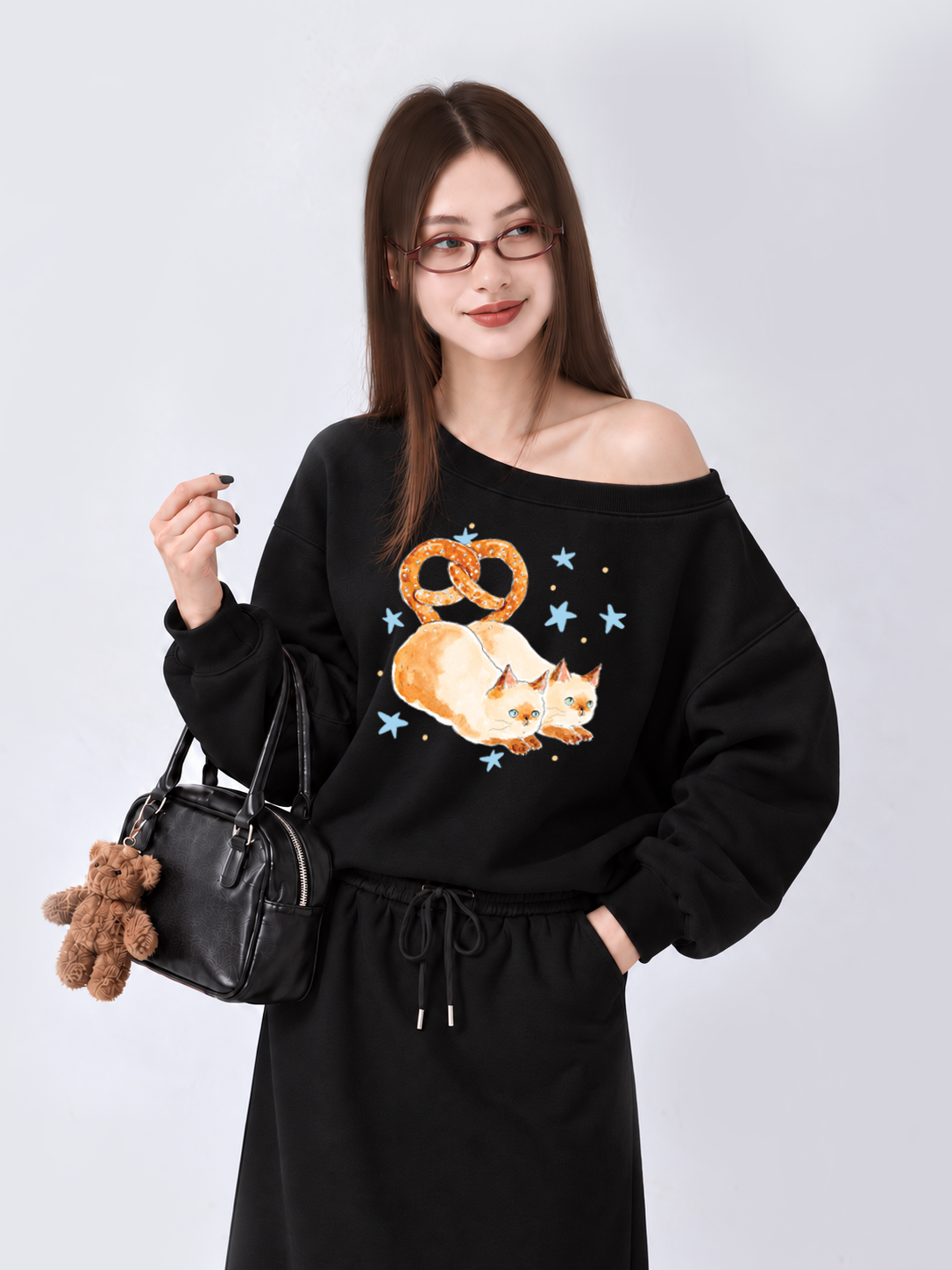 Áo Sweater Lệch Vai Nỉ Hai Da Bread Cat
