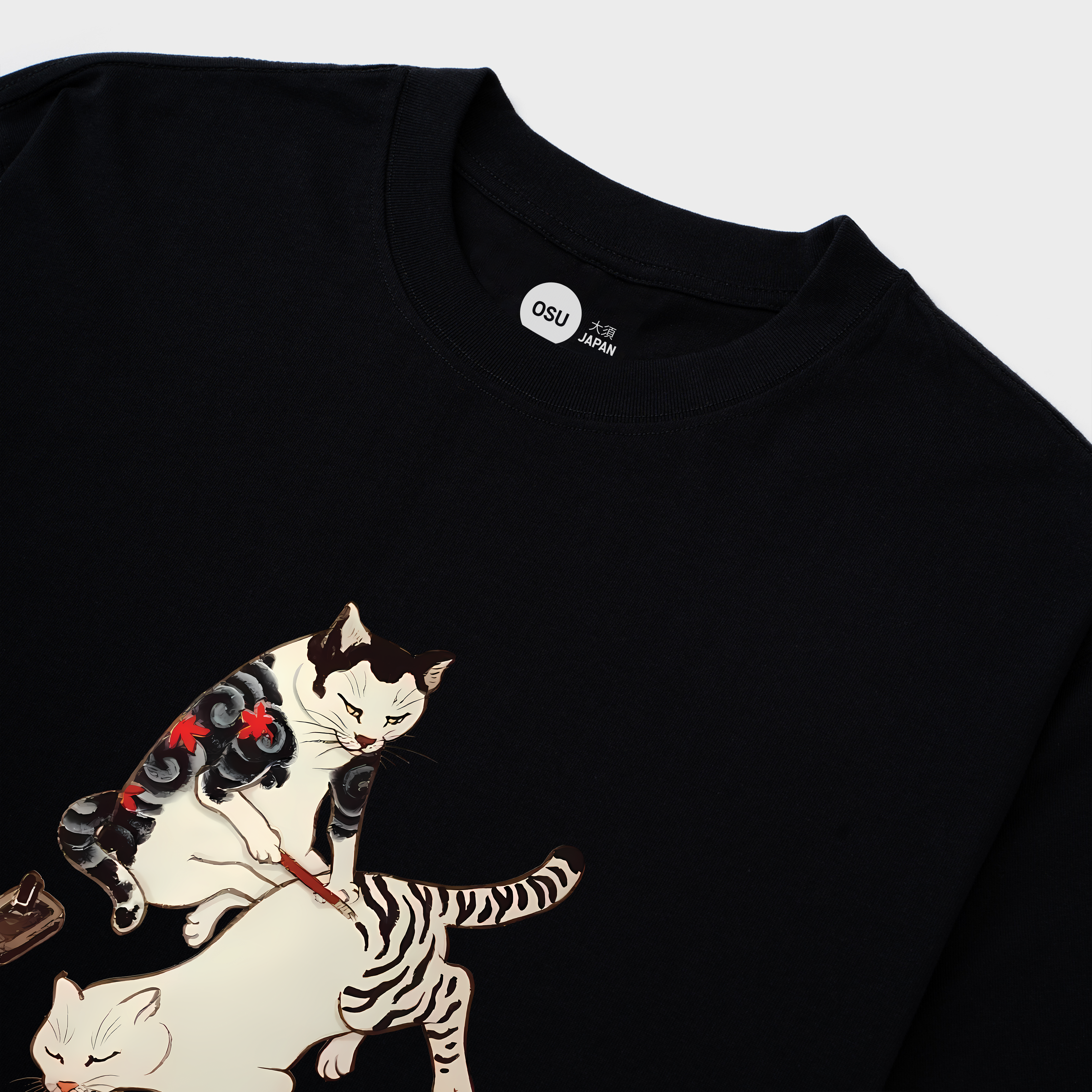 JAPANESE CATS FIGHT T-SHIRT / ĐEN