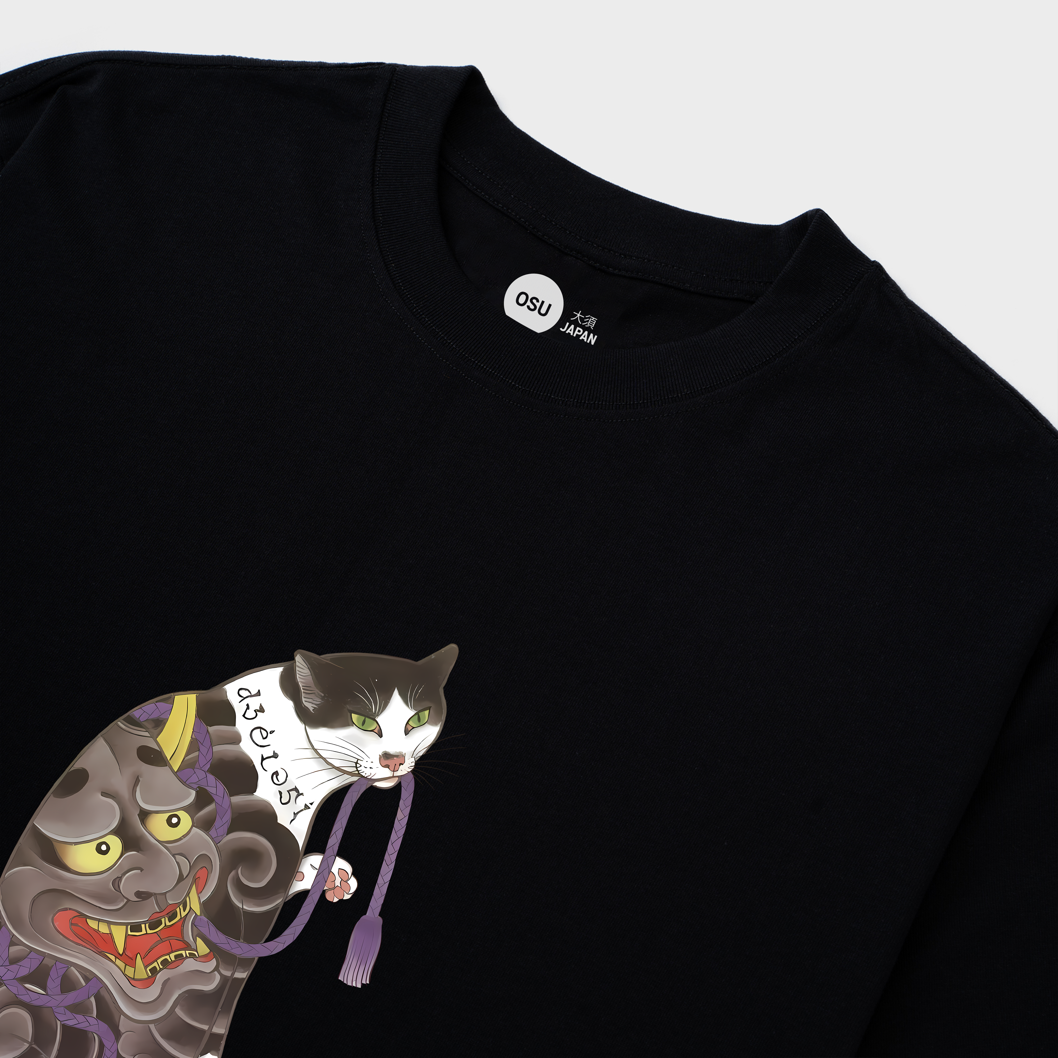 HAPPY JAPANESE CAT T-SHIRT / ĐEN