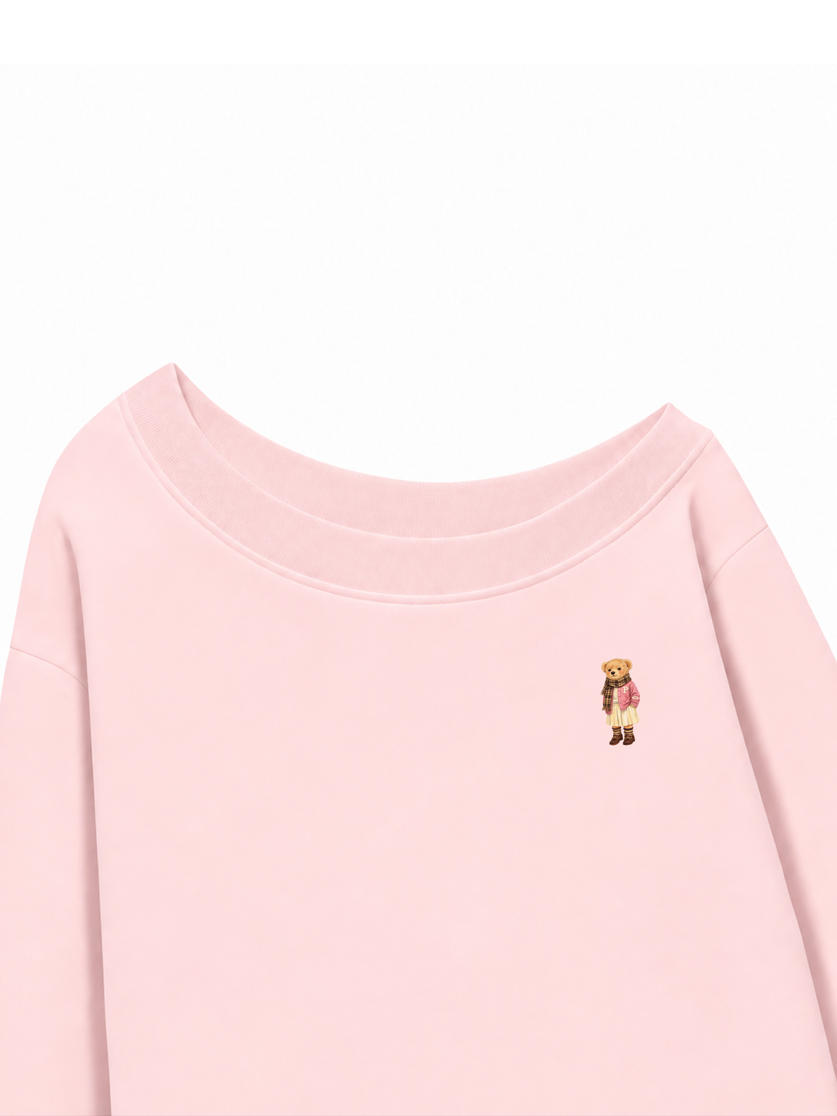 Áo Sweater Lệch Vai Nỉ Hai Da Pink Girl Bear