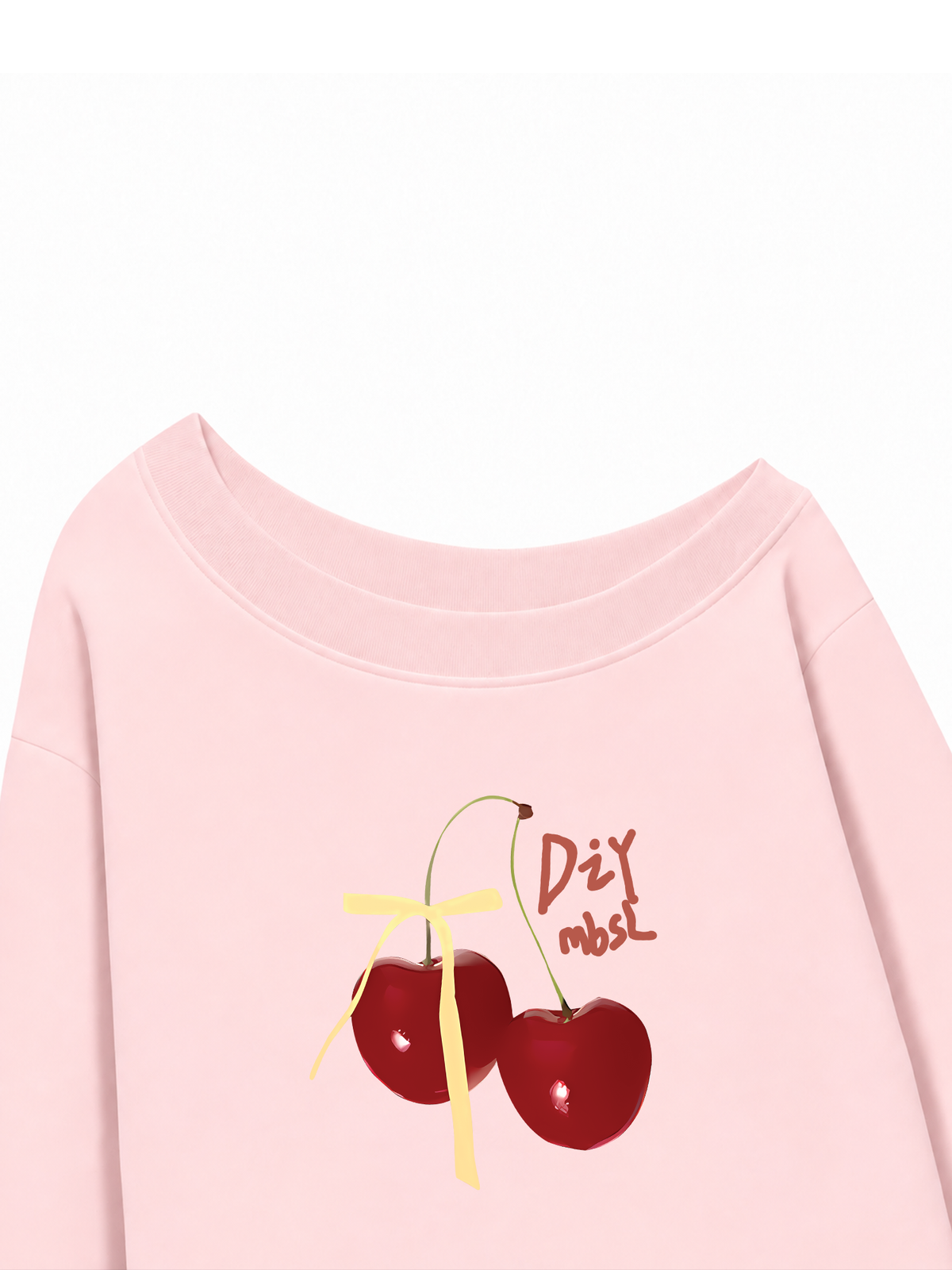 Áo Sweater Lệch Vai Nỉ Hai Da Cherry Yellow Bow