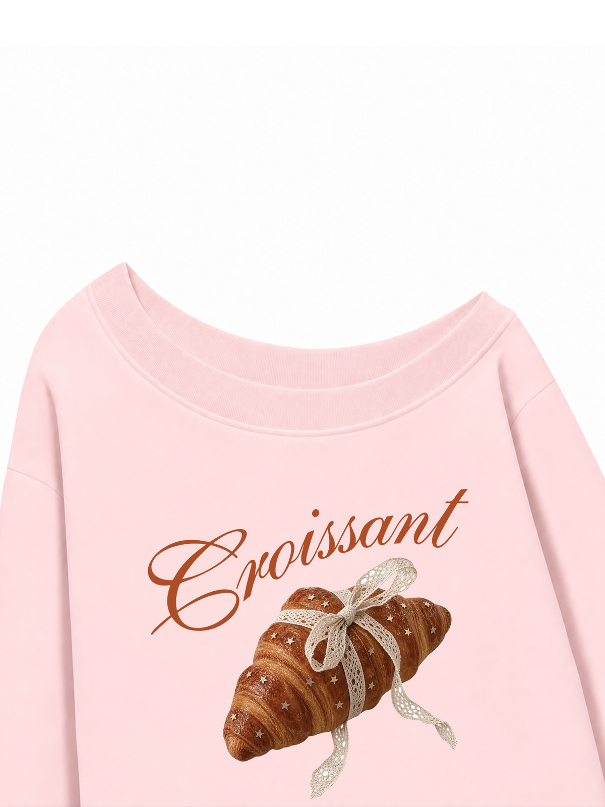 Áo Sweater Lệch Vai Nỉ Hai Da Coquette Croissant