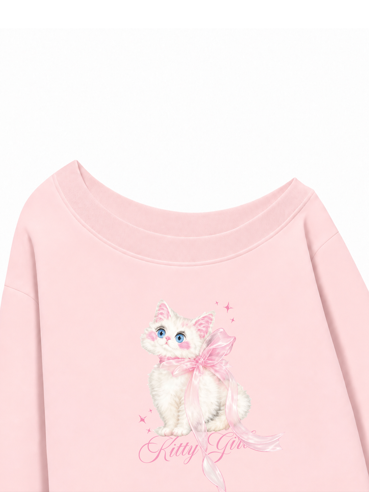 Áo Sweater Lệch Vai Nỉ Hai Da Kitty Girl