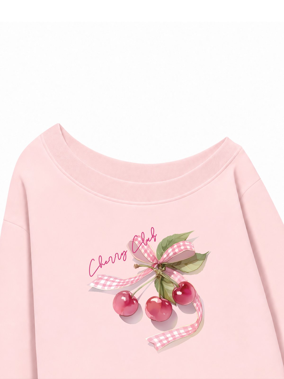Áo Sweater Lệch Vai Nỉ Hai Da Cherry Club Pink Plaid