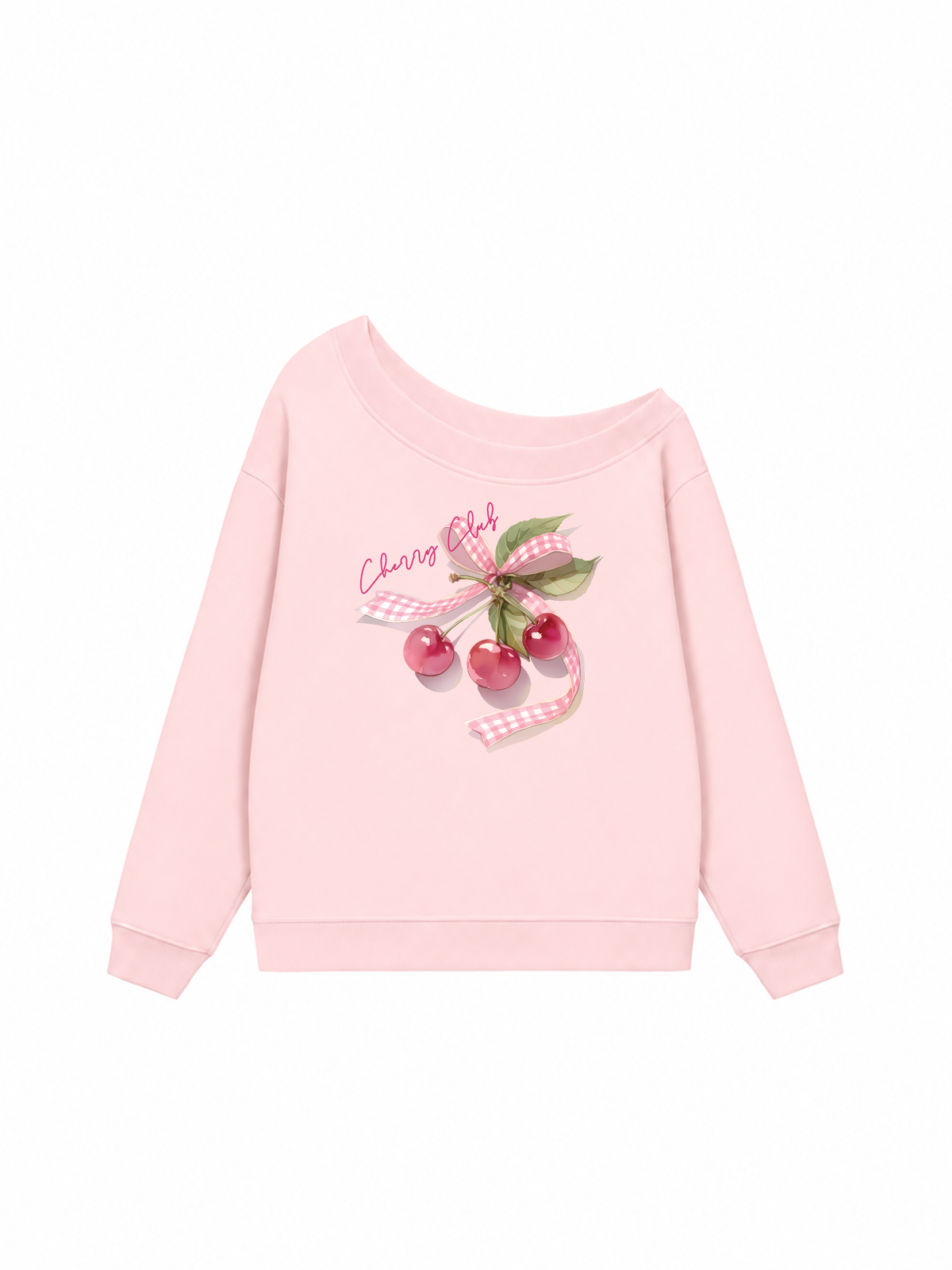 Áo Sweater Lệch Vai Nỉ Hai Da Cherry Club Pink Plaid