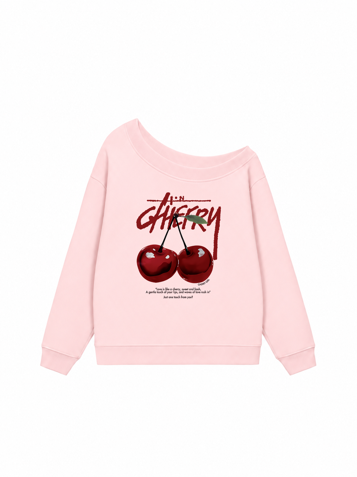 Áo Sweater Lệch Vai Nỉ Hai Da Cherry X Cotton USA Love