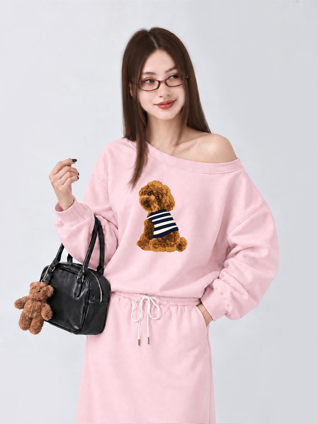 Áo Sweater Lệch Vai Nỉ Hai Da Blush Fawn