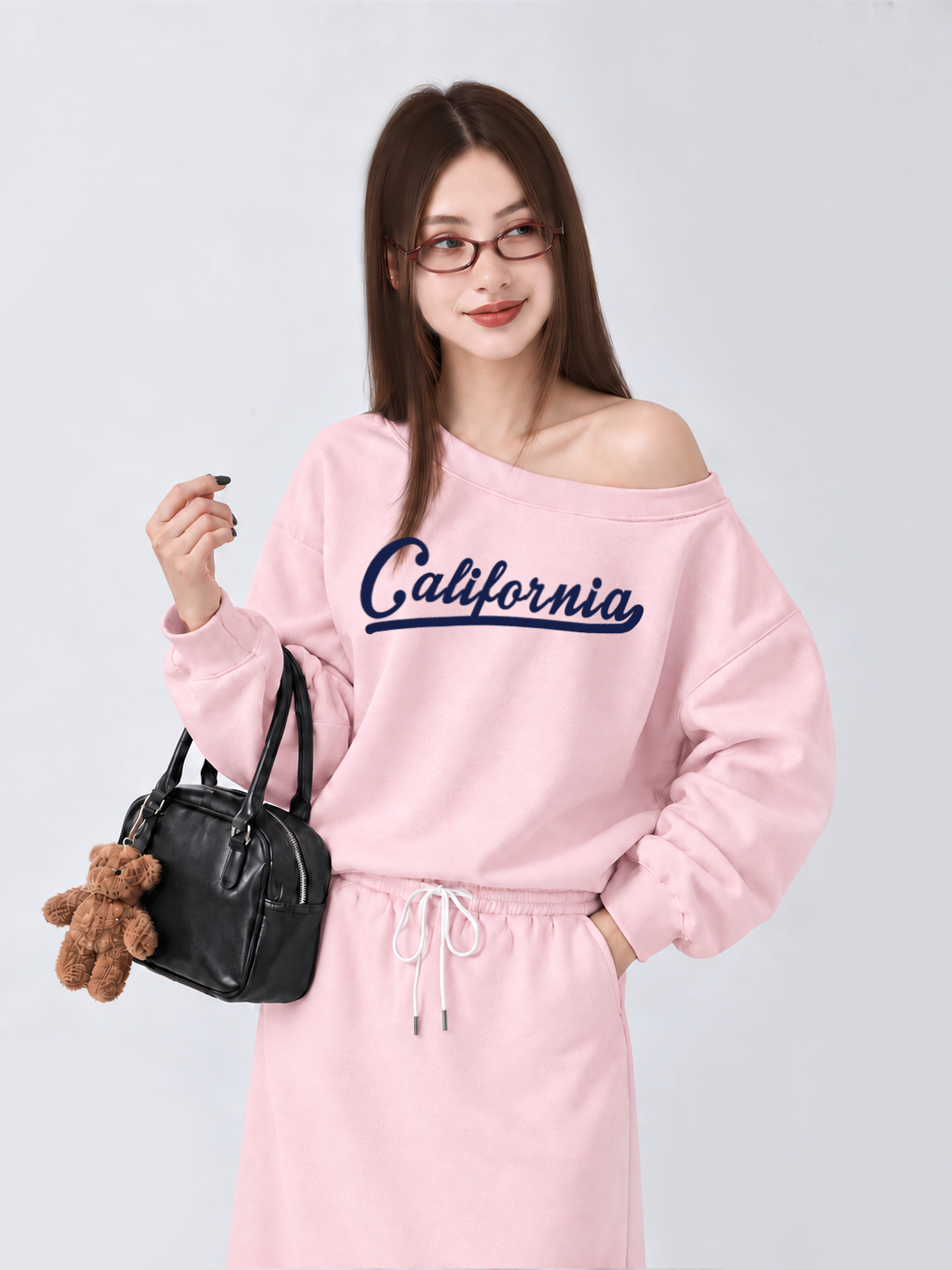 Áo Sweater Lệch Vai Nỉ Hai Da USA Califorinia Blue