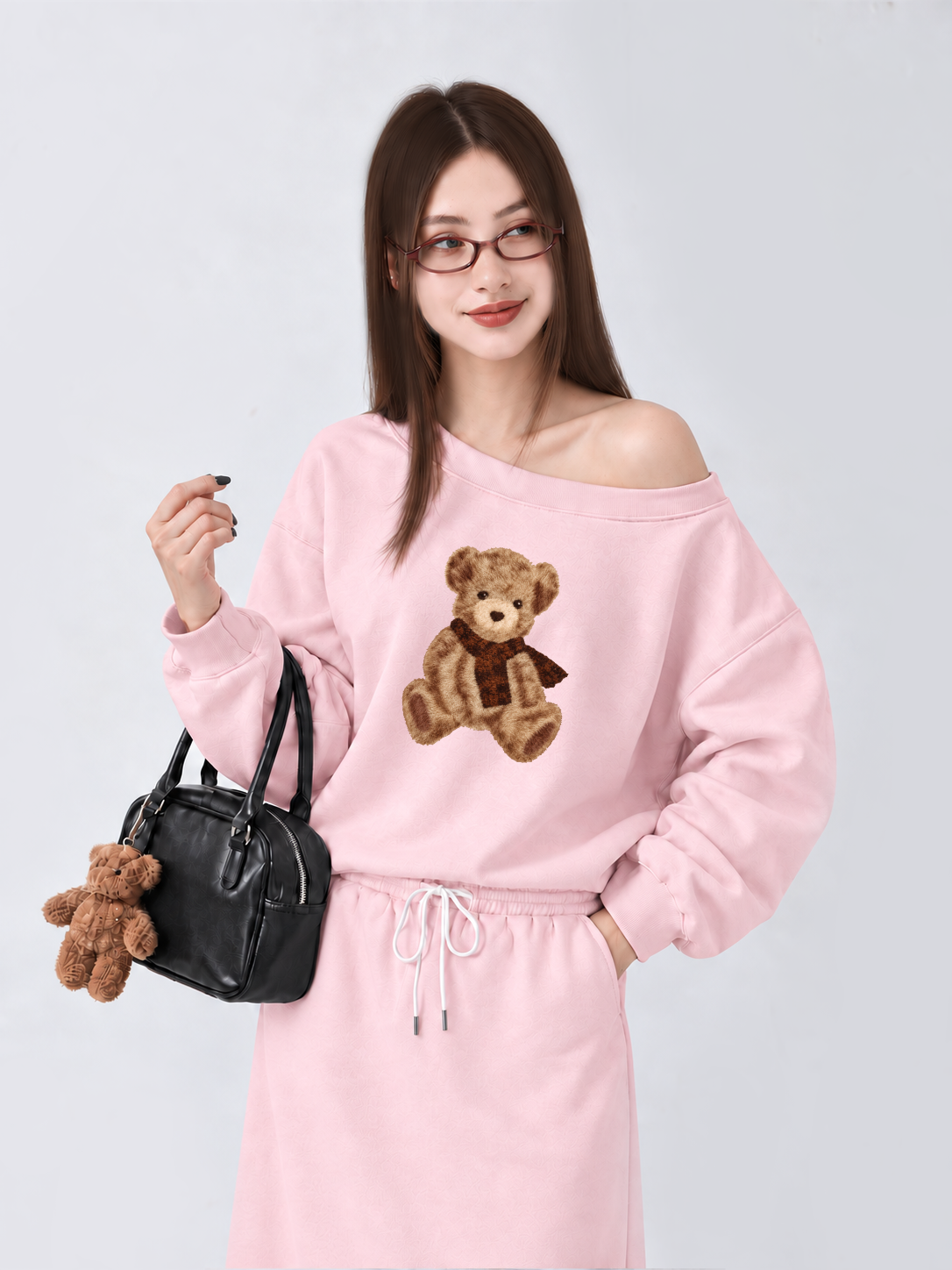 Áo Sweater Lệch Vai Nỉ Hai Da  Teddy Bear Cold Weather