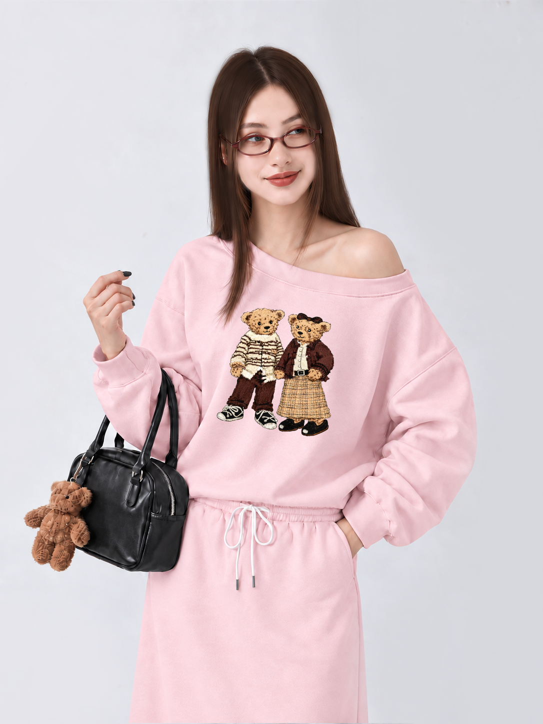 Áo Sweater Lệch Vai Nỉ Hai Da  Couple Bear