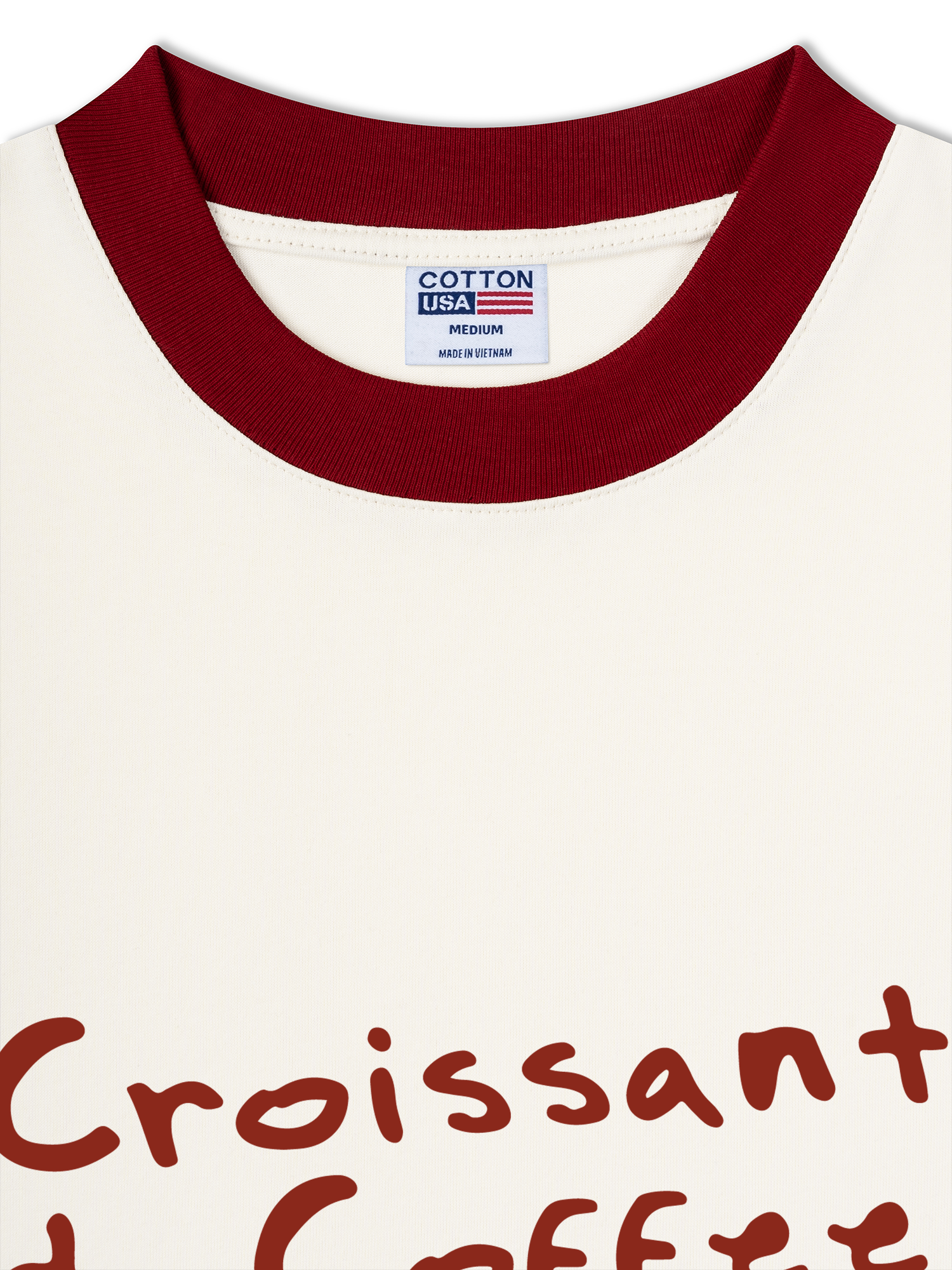 Áo Thun Ringer Relaxed Fit Croissant & Coffee For Breakfast