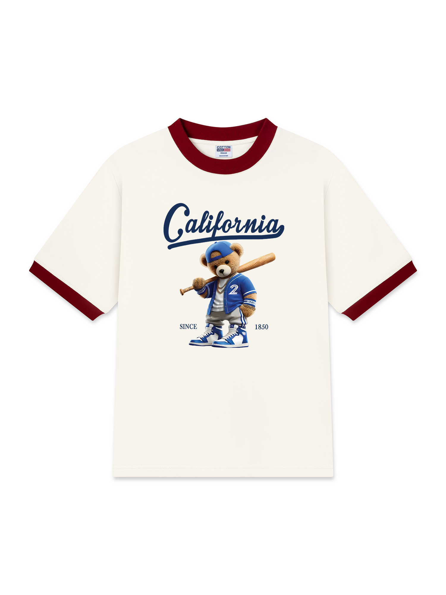 Áo Thun Ringer Relaxed Fit Baseball California Blue Teddy