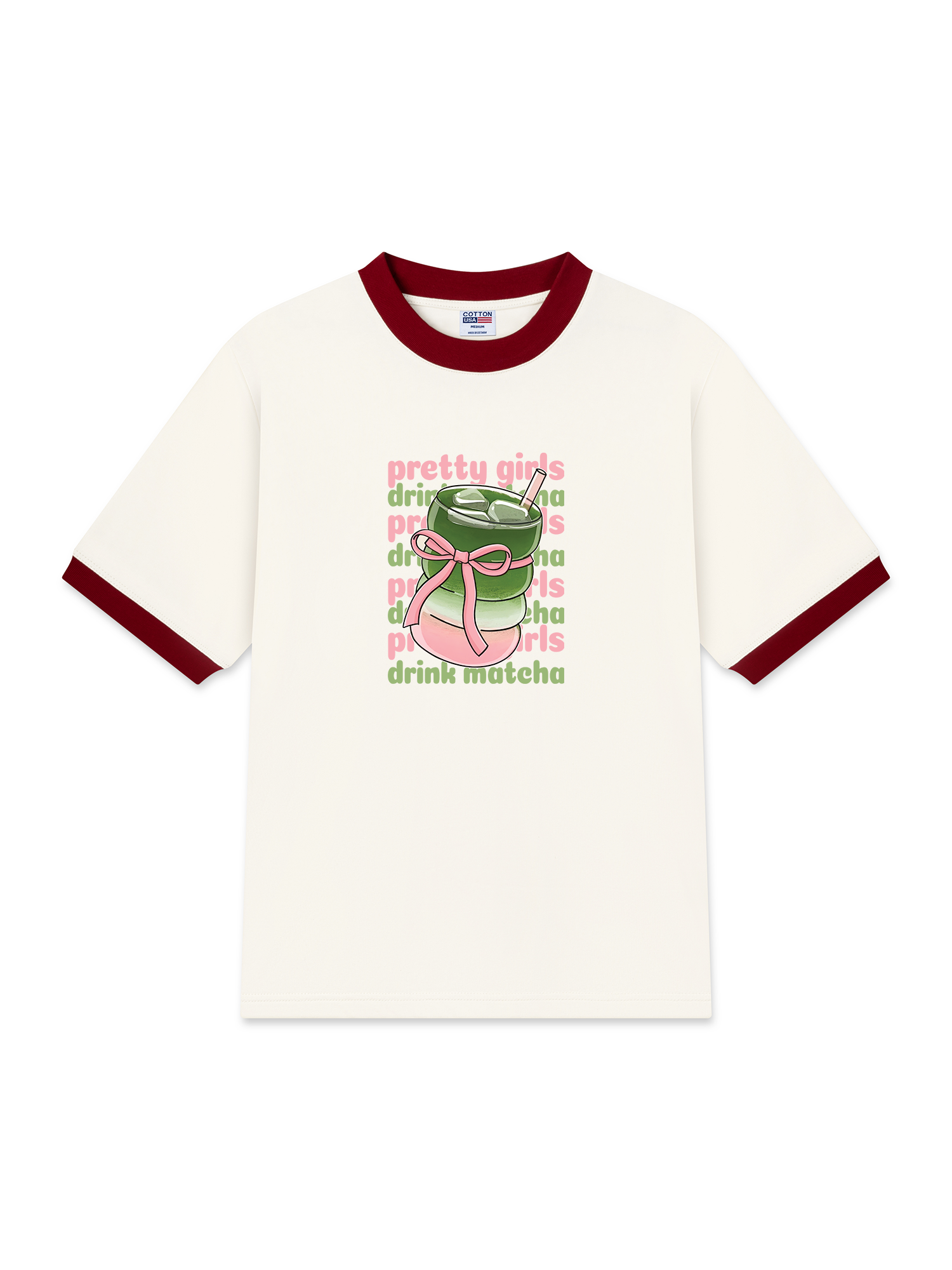 Áo Thun Ringer Relaxed Fit Pretty Girls Drink Matcha