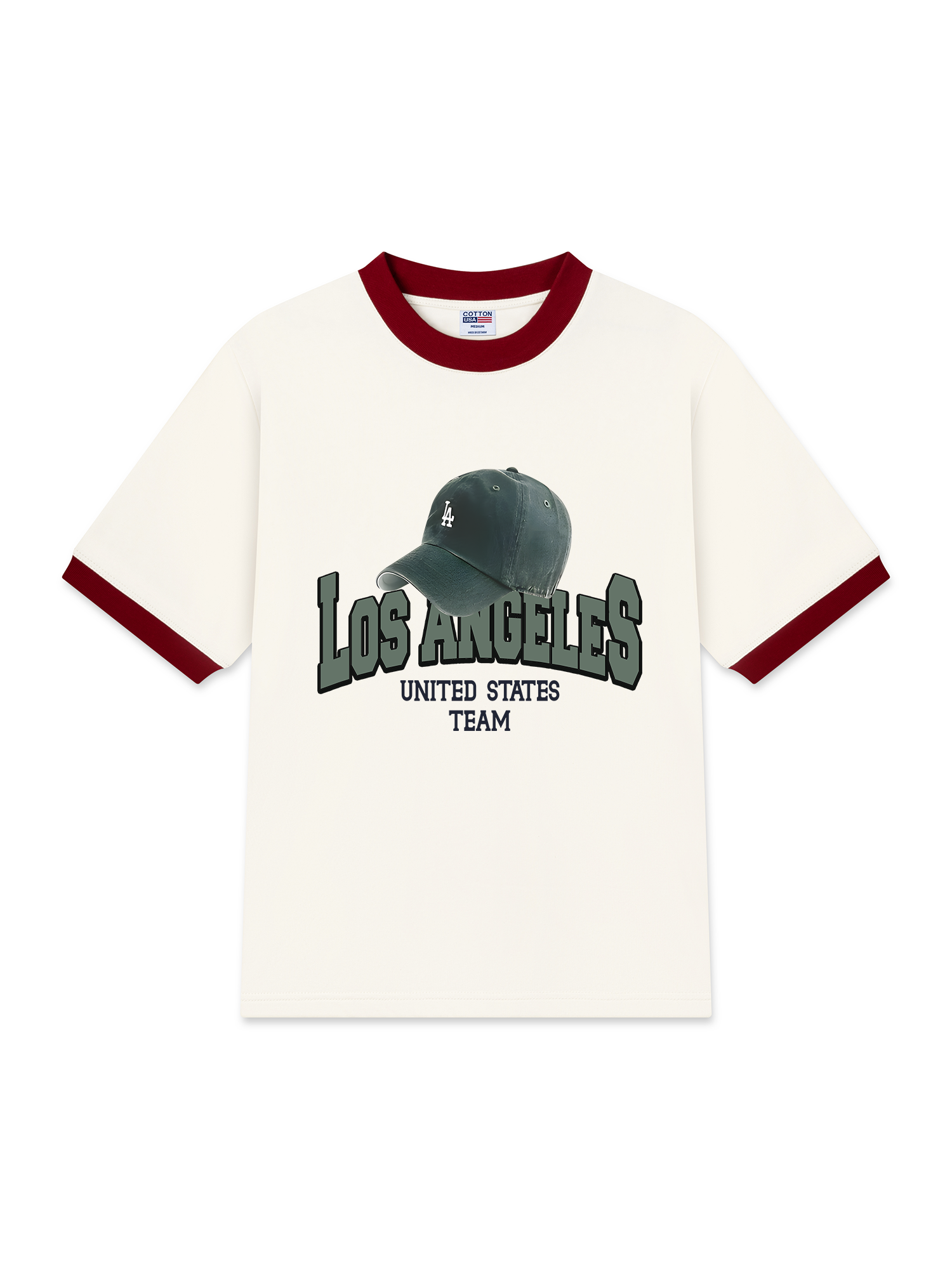Áo Thun Ringer Relaxed Fit USA Los Ageles Green Hat