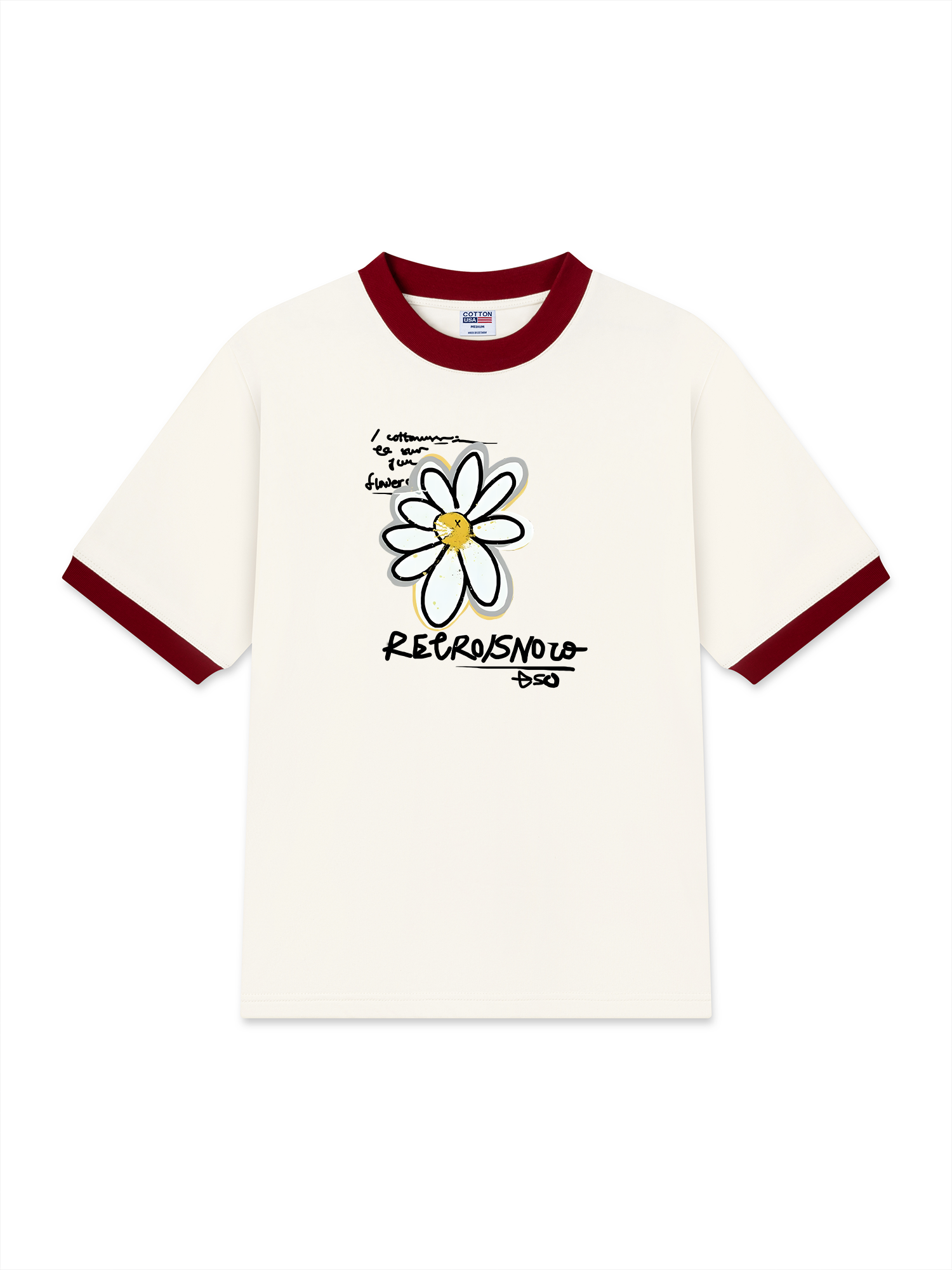 Áo Thun Ringer Relaxed Fit Cotton Usa Daisy Flower