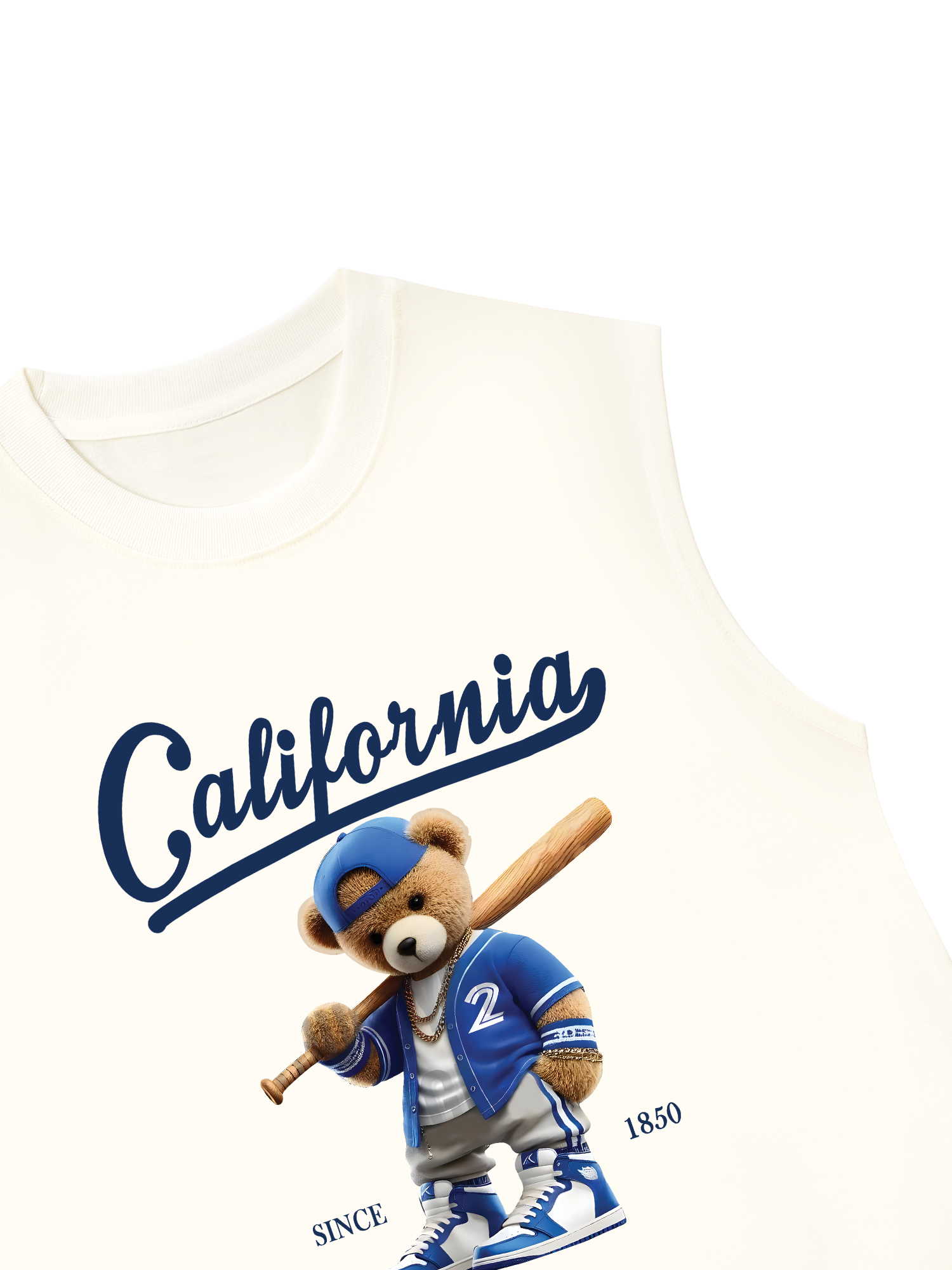 Áo Ba Lỗ Relaxed Fit Baseball California Blue Teddy