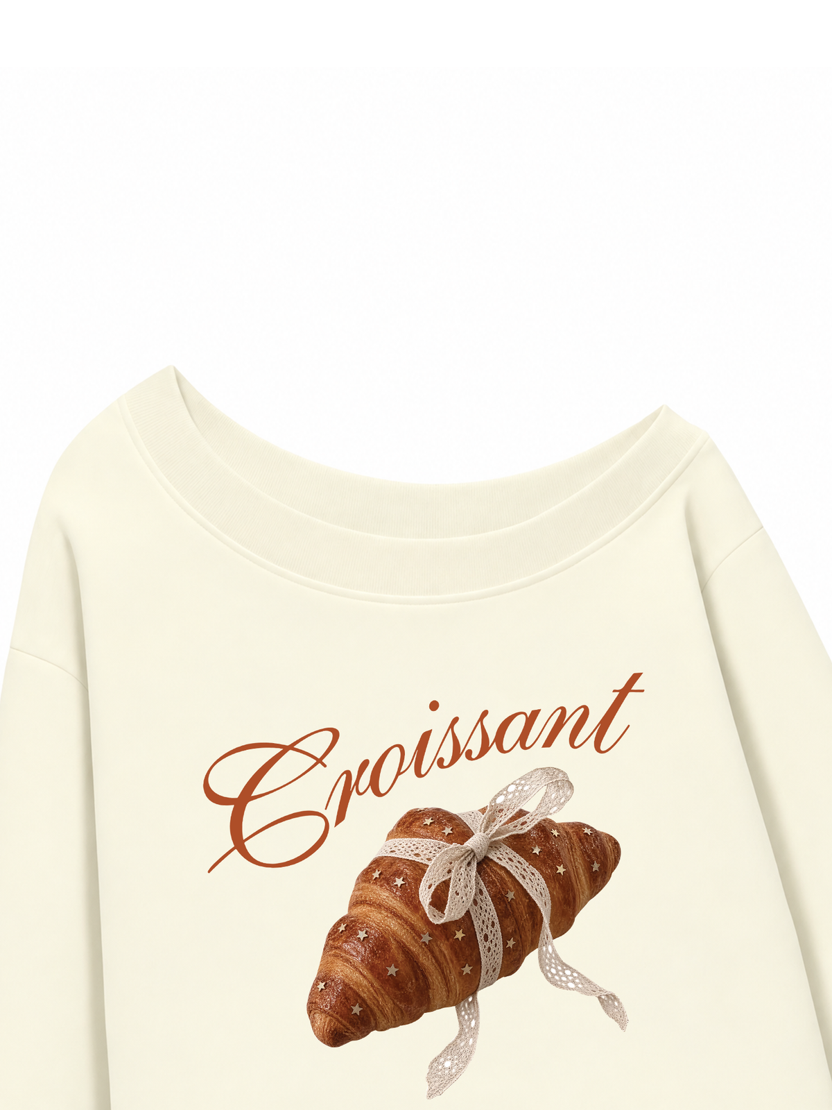 Áo Sweater Lệch Vai Nỉ Hai Da Coquette Croissant