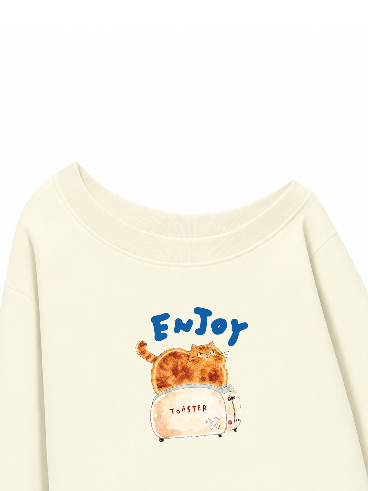 Áo Sweater Lệch Vai Nỉ Hai Da Enjoy Cat Toaster
