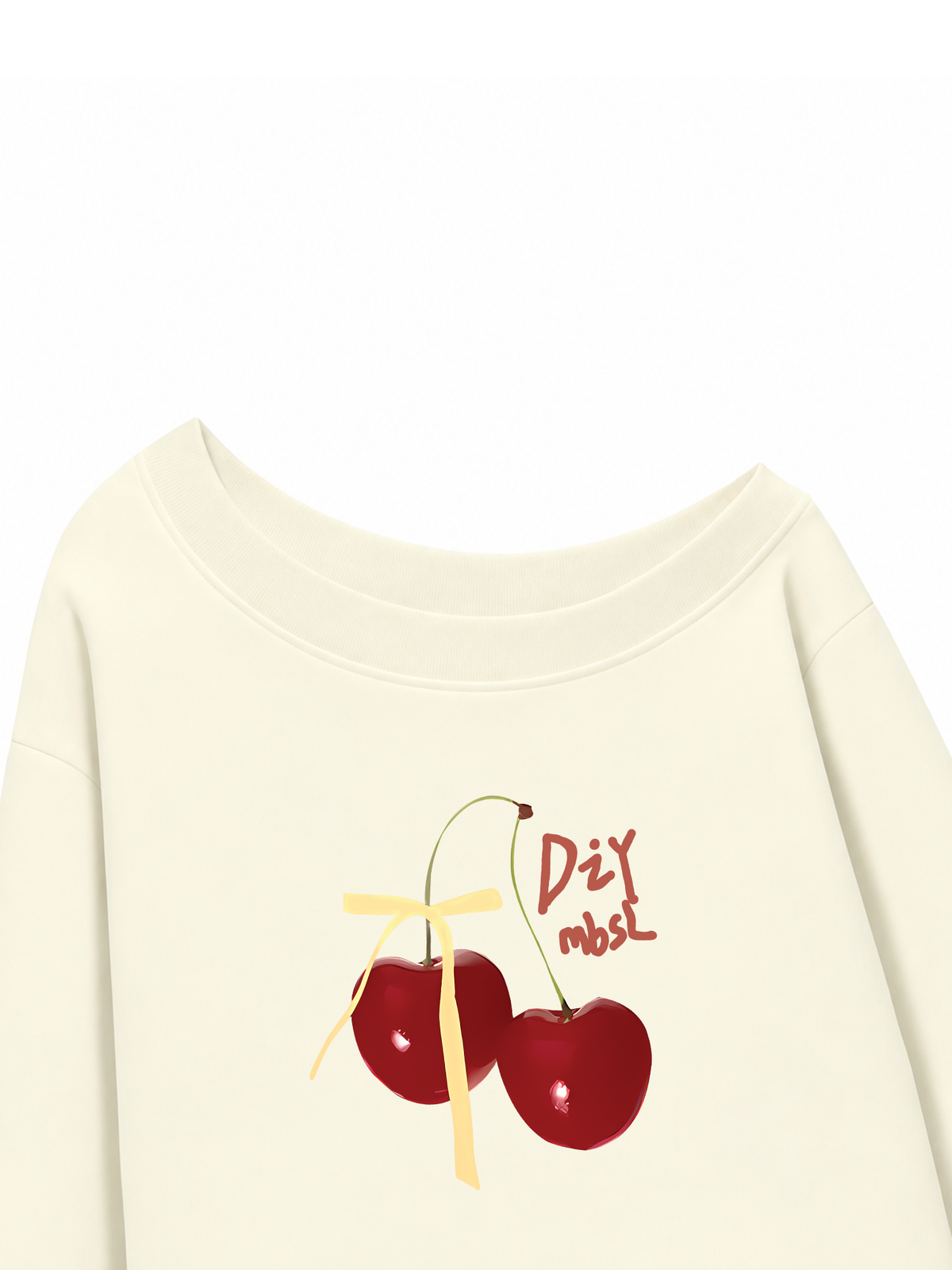 Áo Sweater Lệch Vai Nỉ Hai Da Cherry Yellow Bow