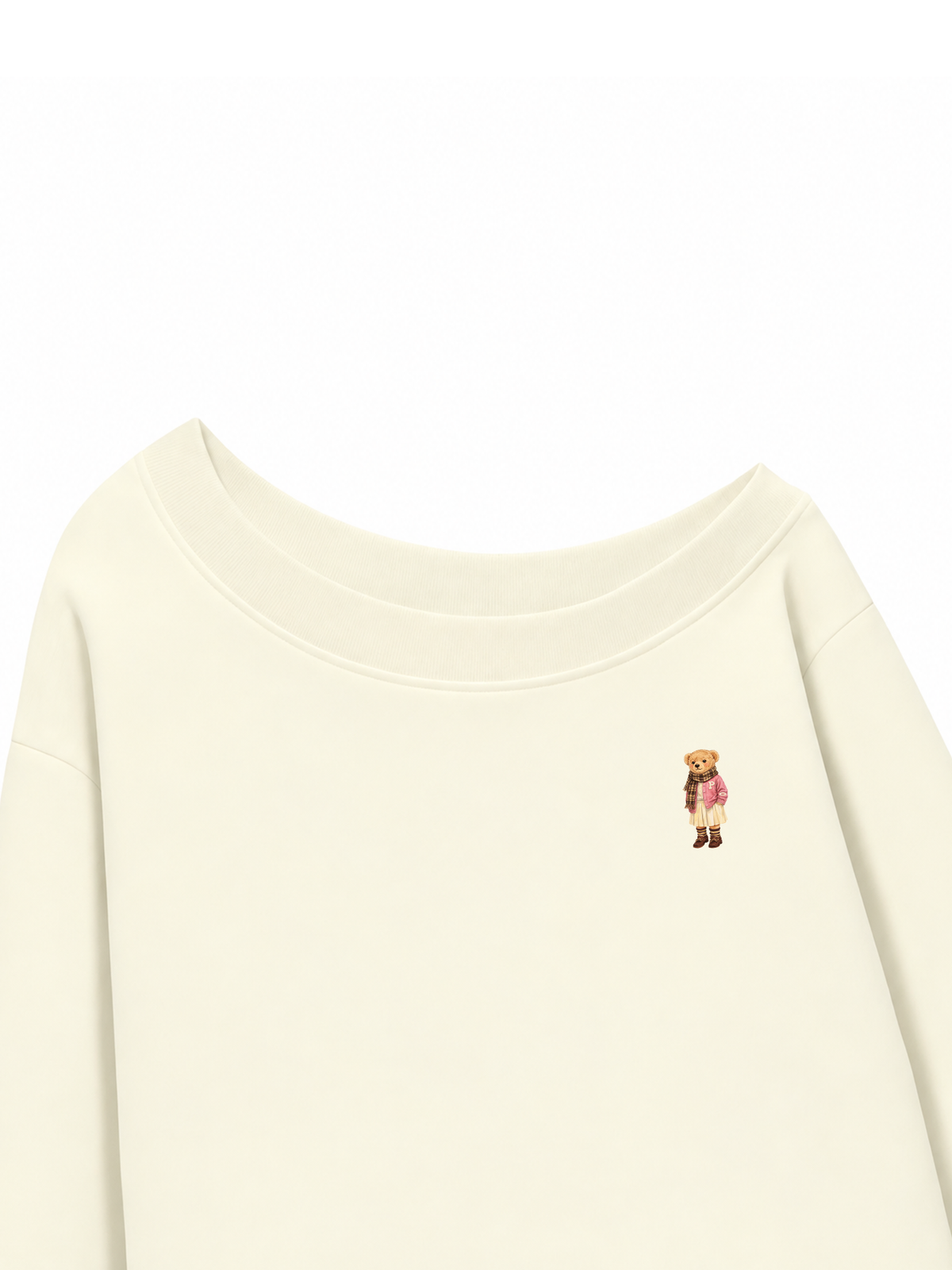 Áo Sweater Lệch Vai Nỉ Hai Da Pink Girl Bear