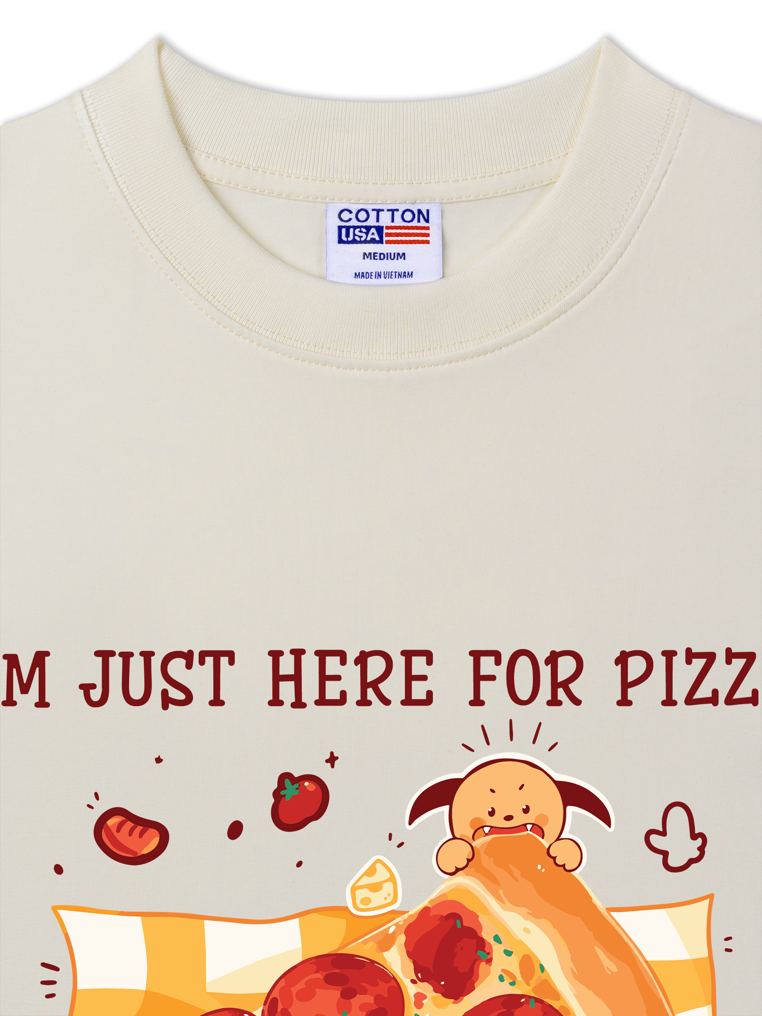 Áo Thun Relaxed Fit Yummy Mood I Just Here For Pizza
