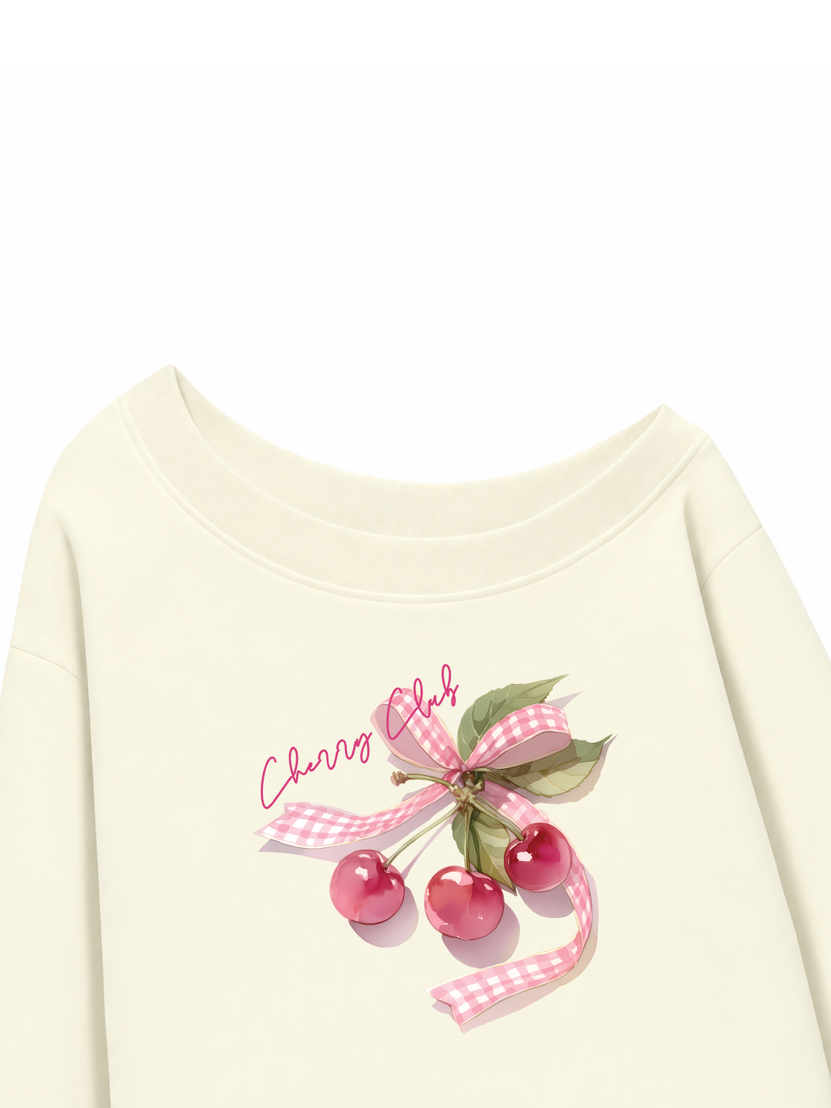 Áo Sweater Lệch Vai Nỉ Hai Da Cherry Club Pink Plaid