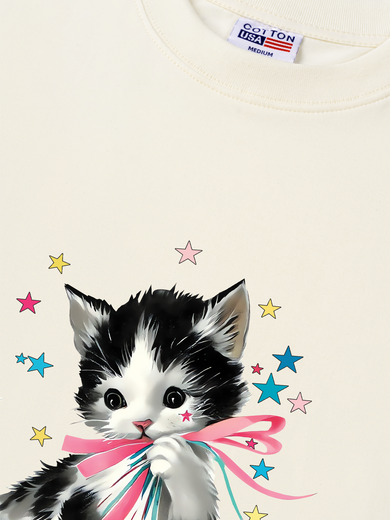 Áo Thun Relaxed Fit Soft Paw Cute Cat With Star