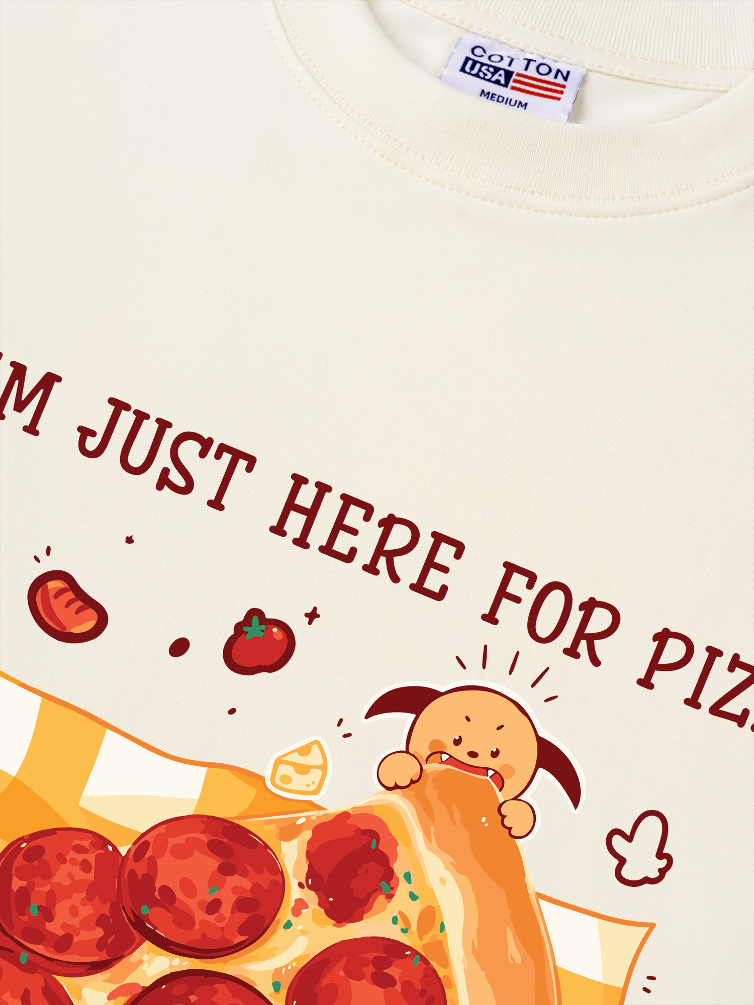 Áo Thun Relaxed Fit Yummy Mood I Just Here For Pizza