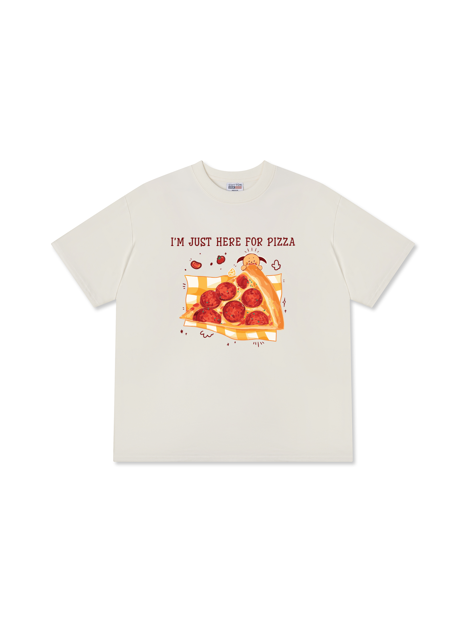 Áo Thun Relaxed Fit Yummy Mood I Just Here For Pizza