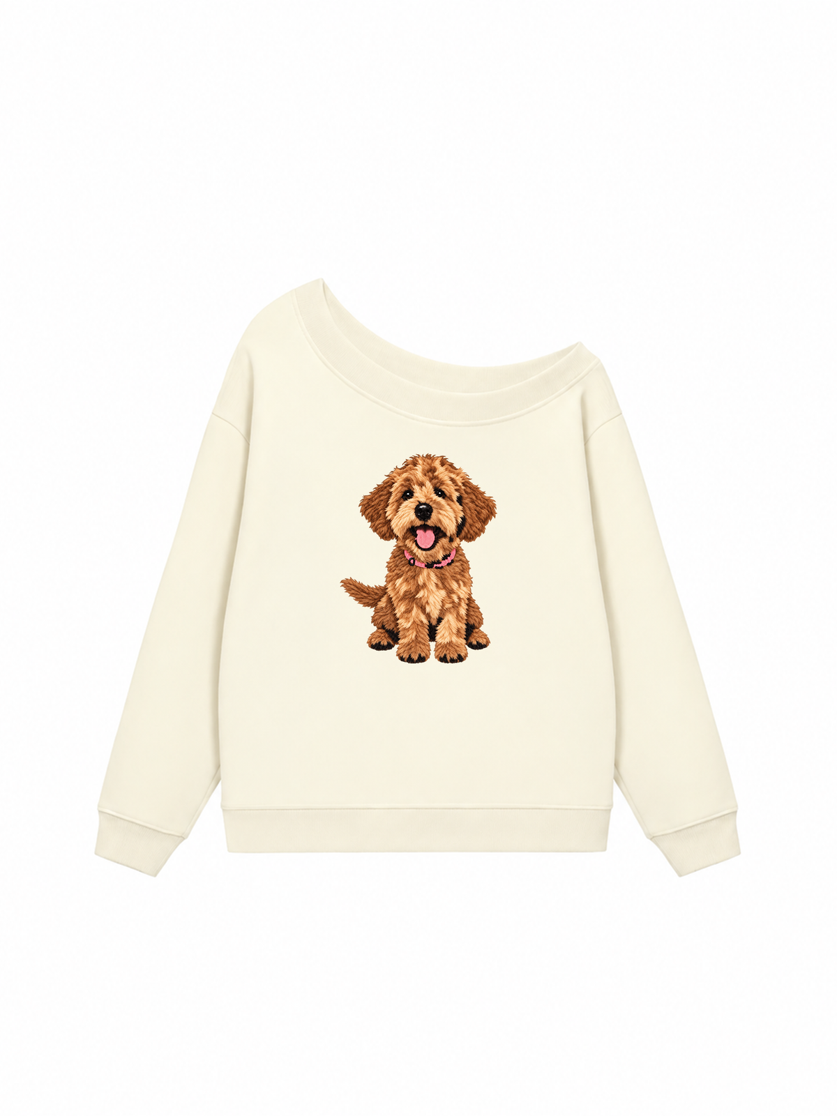 Áo Sweater Lệch Vai Nỉ Hai Da  Cute Brown Puppy