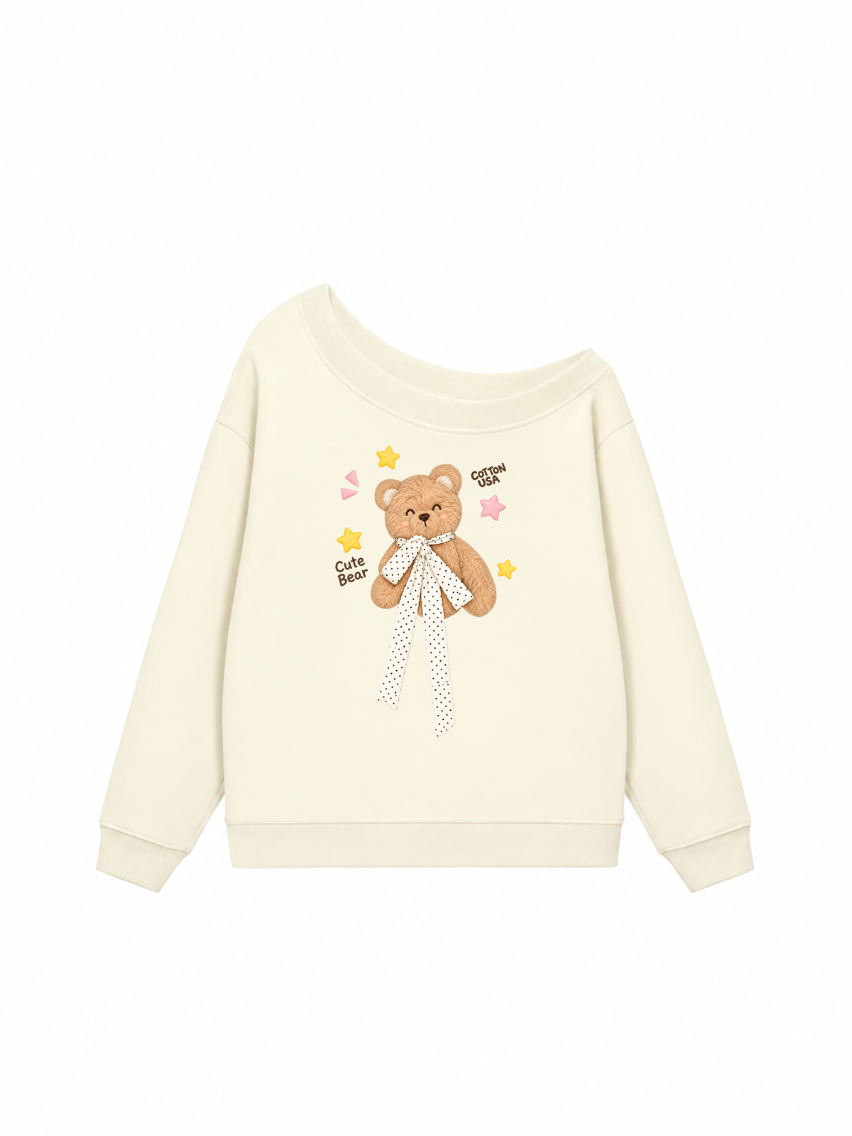Áo Sweater Lệch Vai Nỉ Hai Da Cute Bear