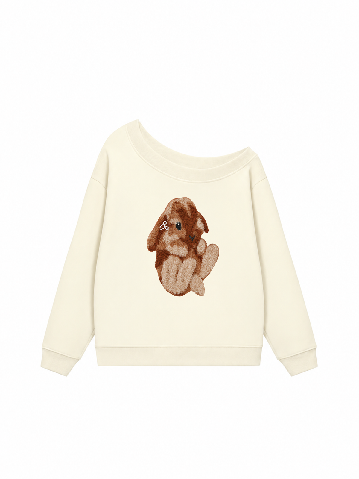 Áo Sweater Lệch Vai Nỉ Hai Da  Cute Bunny