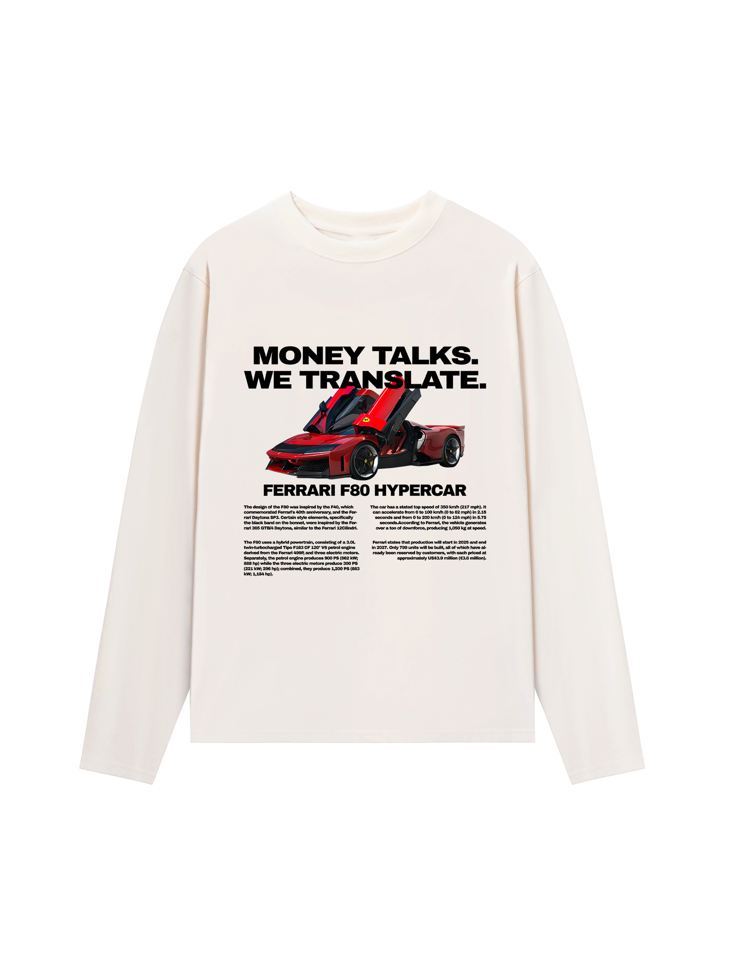 Áo Thun Dài Tay Ferrari Money Talks We Translate